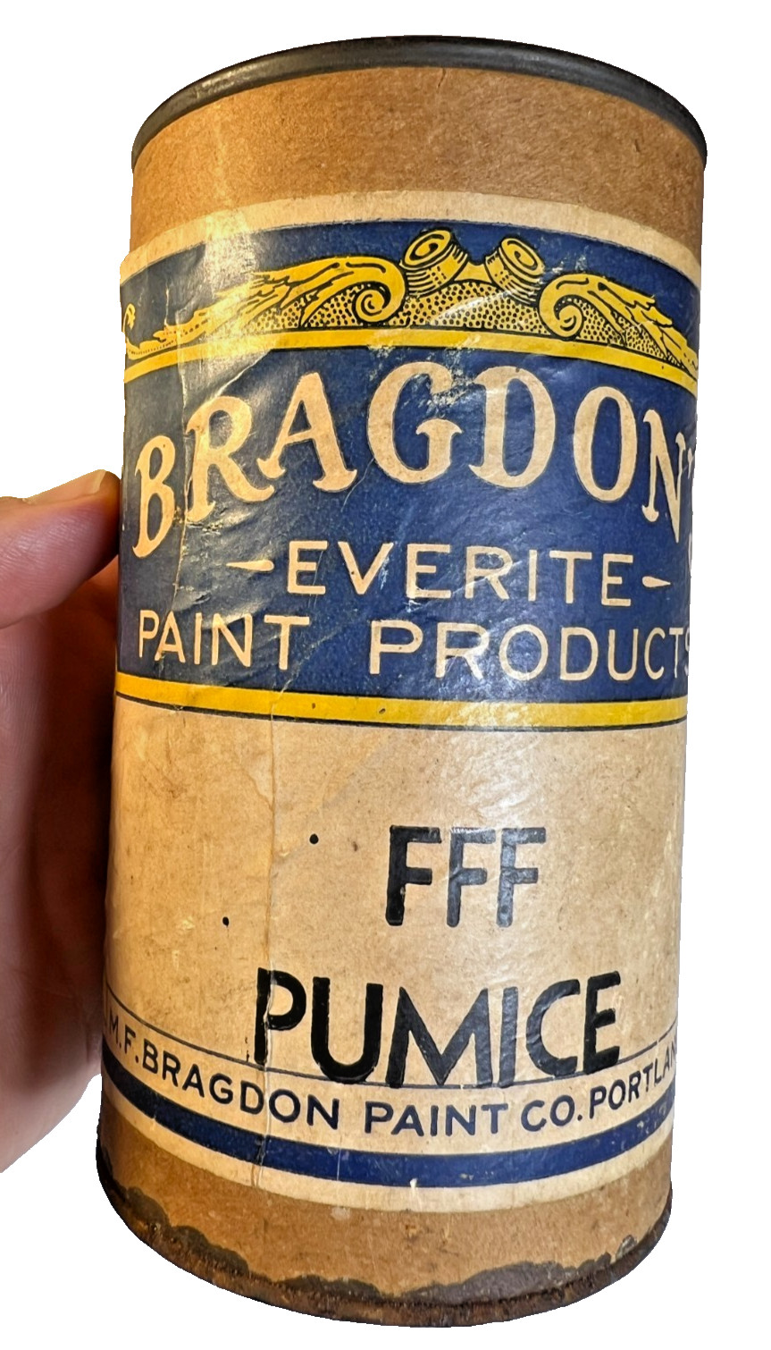 Antique c.1915–1925 Bragdon’s Everite FFF Pumice Paint Can Portland Maine Label
