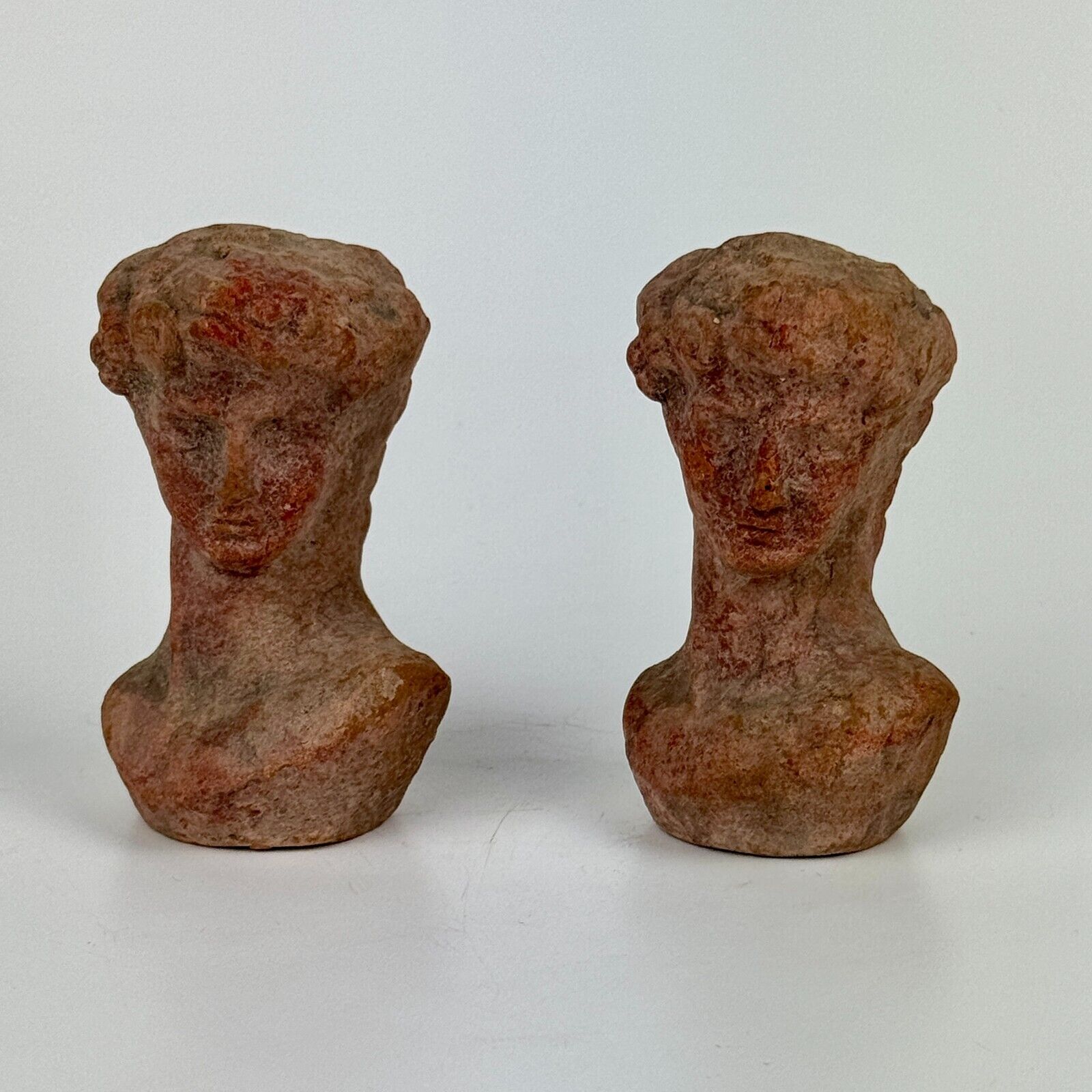 Miniature Vintage Pair Of Terra Cotta Head Busts Of David