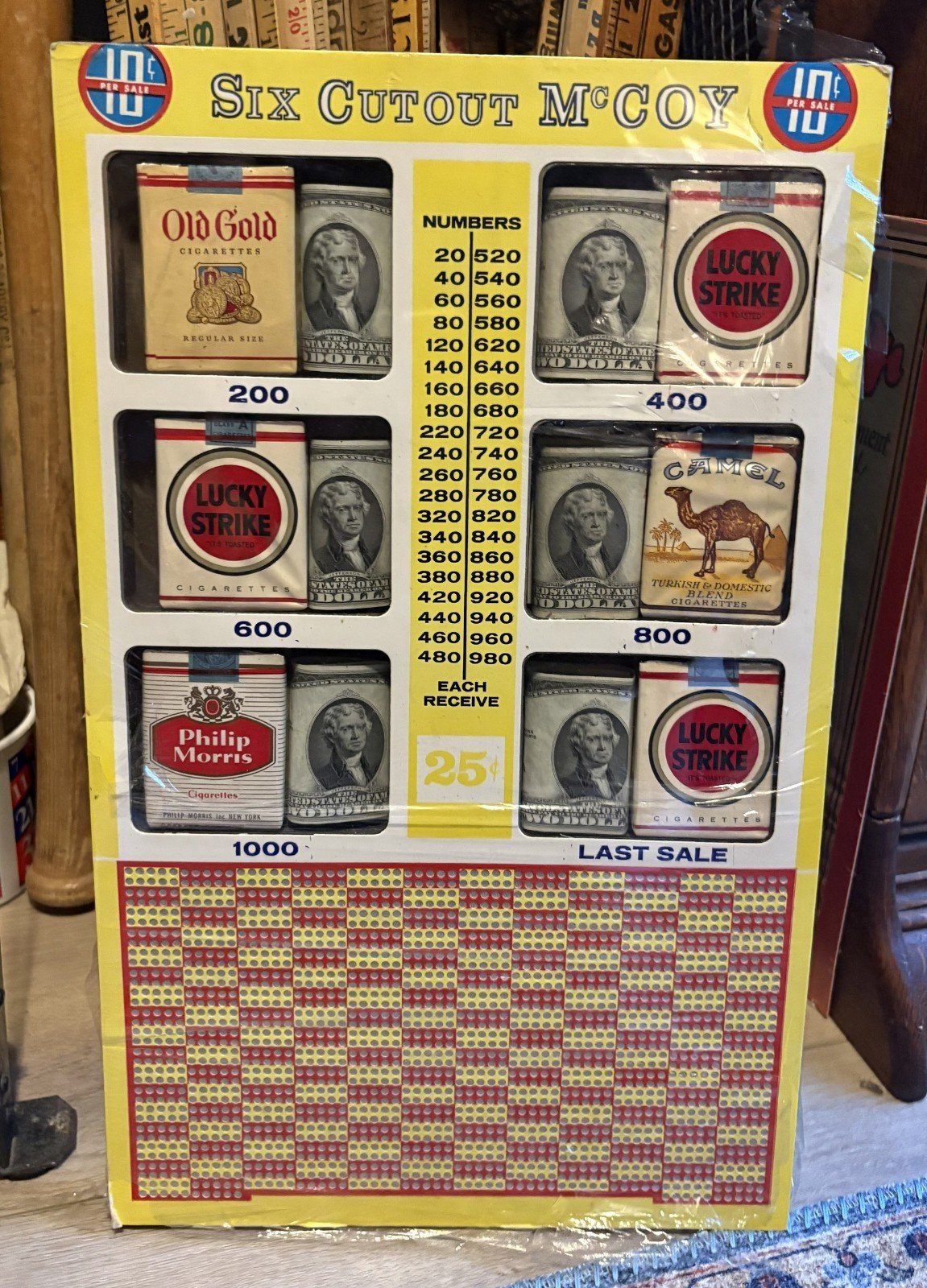 Vintage Six Cutout McCoy Punchboard w/ prizes Gambling Vintage Six Cutout McCoy Punchboard w/ prizes Gambling
