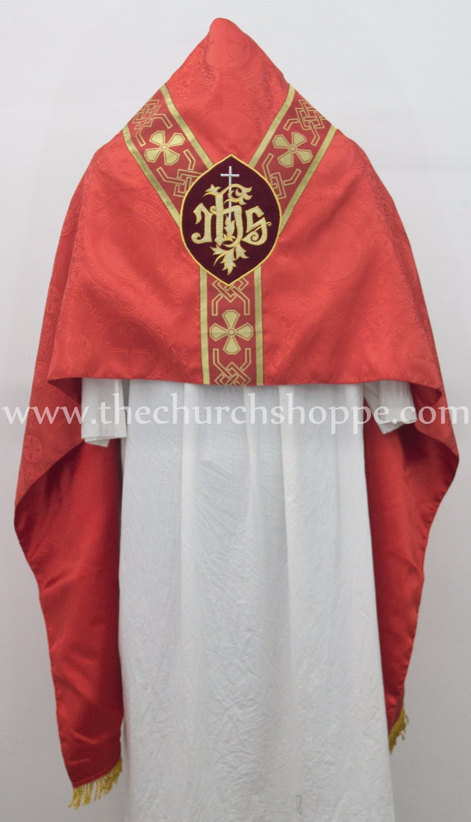 Red Humeral Veil with IHS embroidery voile huméral velo omerale