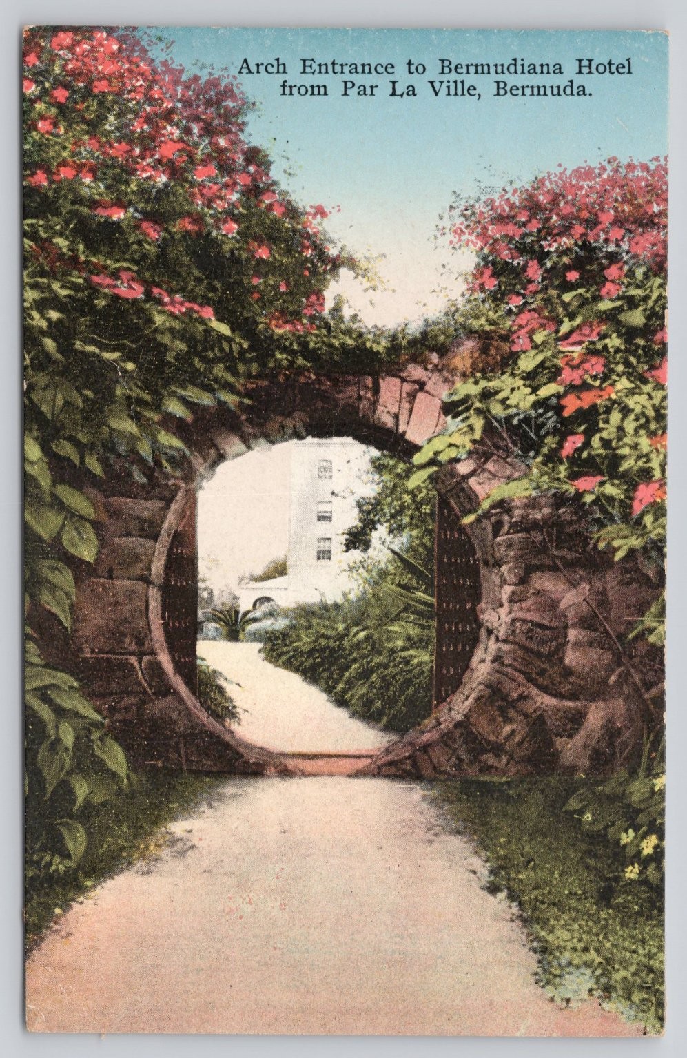 Vintage Bermuda Postcard Arch Entrance Bermudiana Hotel Par La Ville Saxony