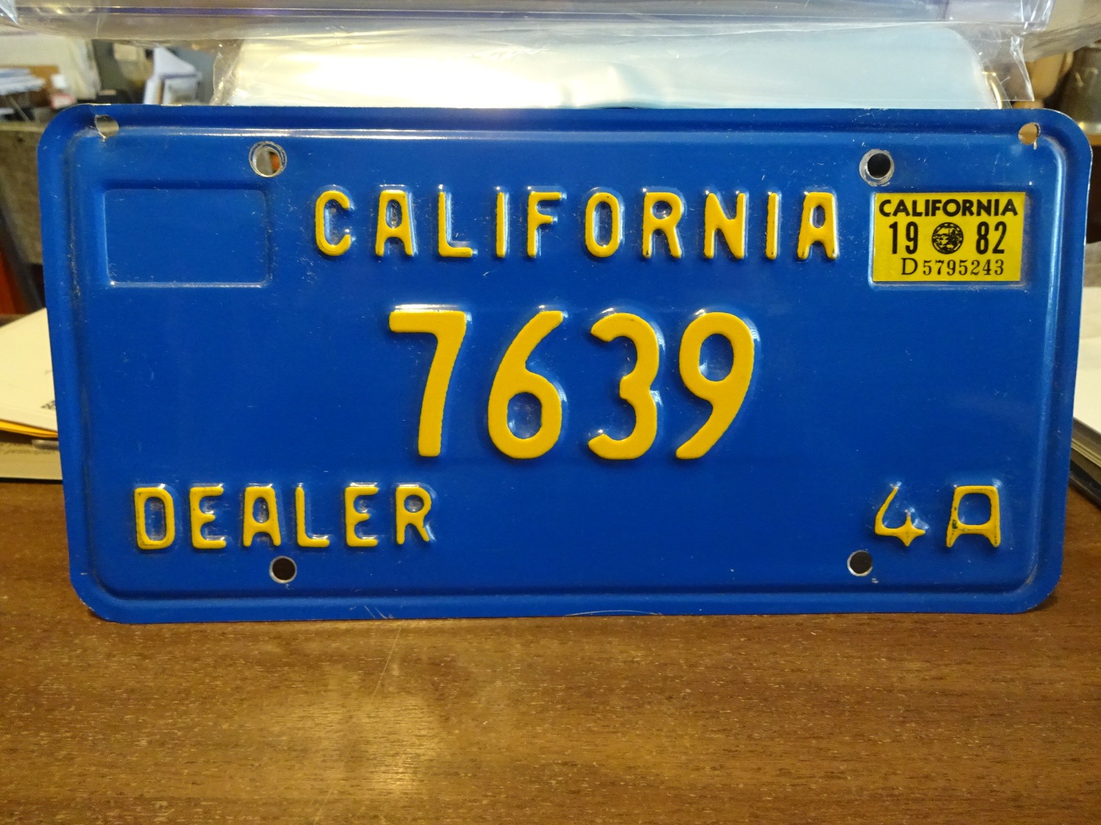 Vintage 1982 California Dealer 4A License Plate #7639