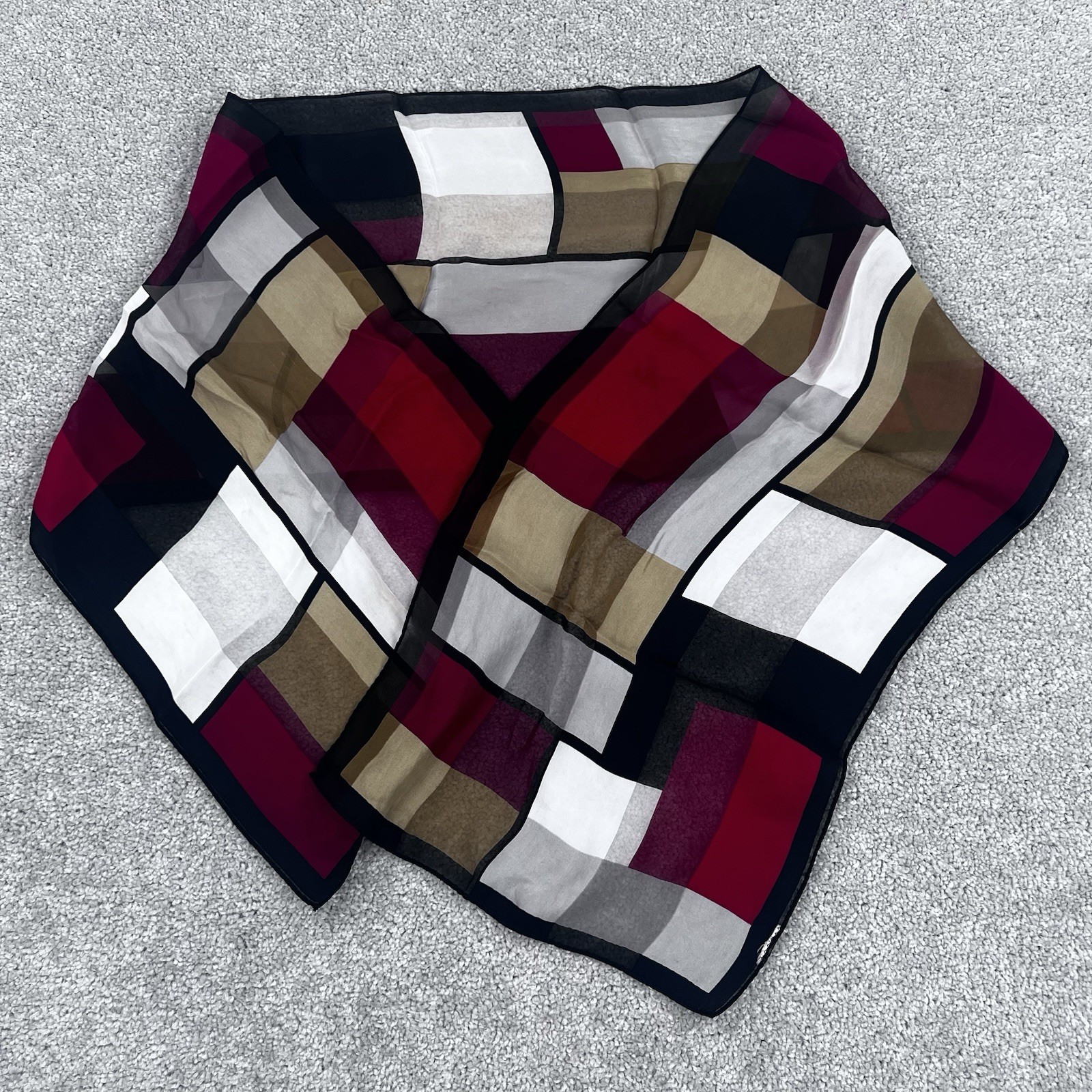 Geometric Scarf Womens 11x51 In. Red Black Tan Gray White