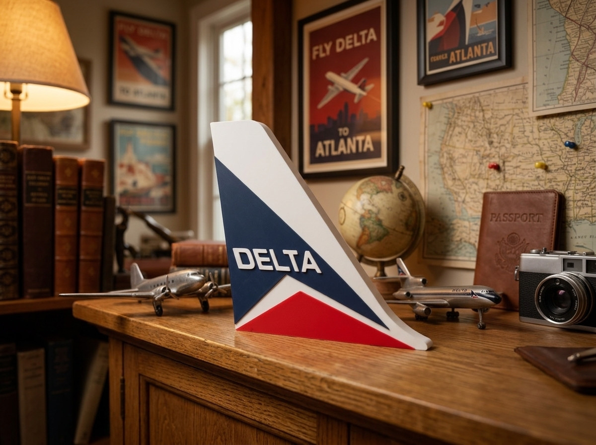Retro Delta Air Lines Widget Tail Fin 3D Aviation Shelf Desk Wall Sign