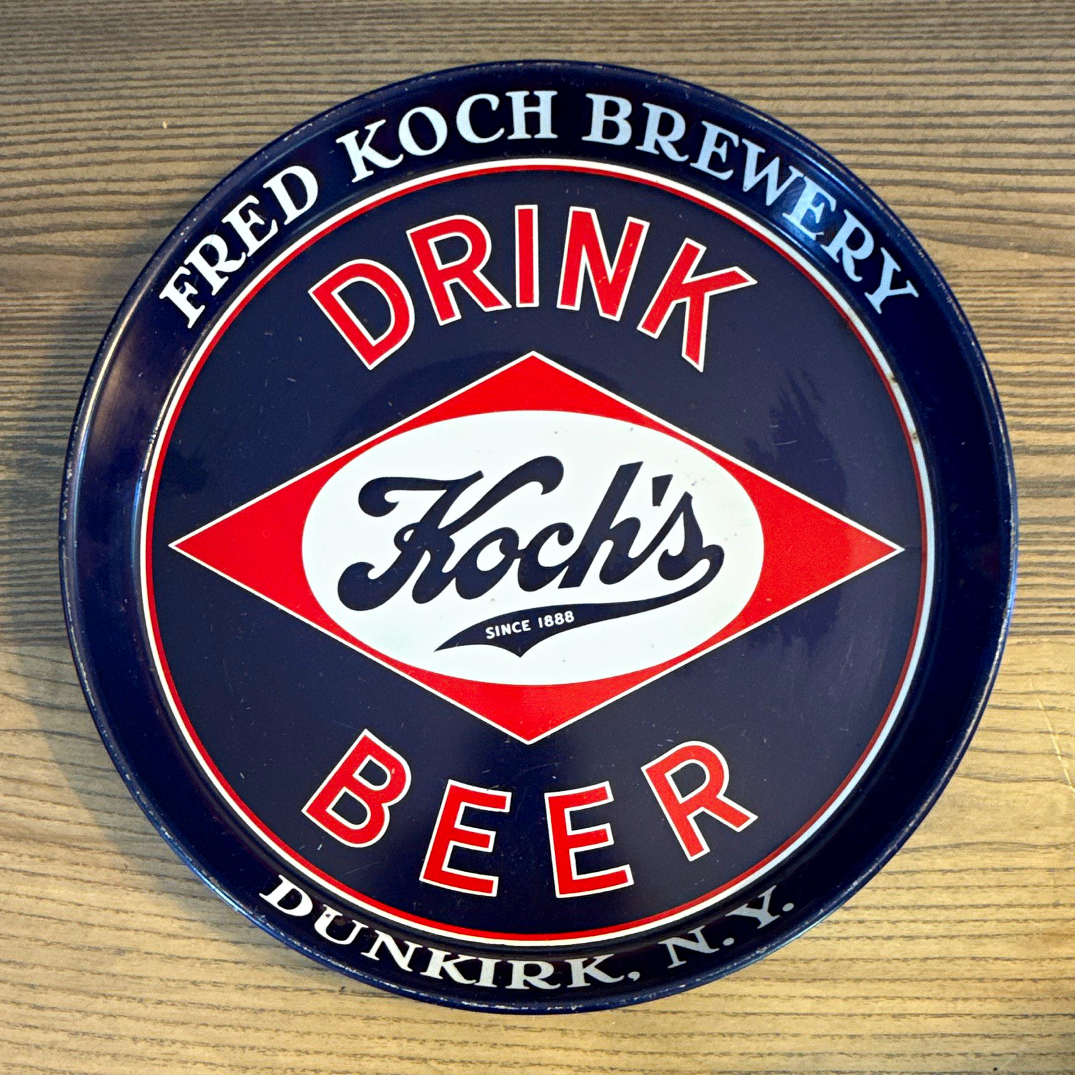 Koch\'s Vintage CANCO Round Beer Serving Tray Fred Koch Brewery Dunkirk NY