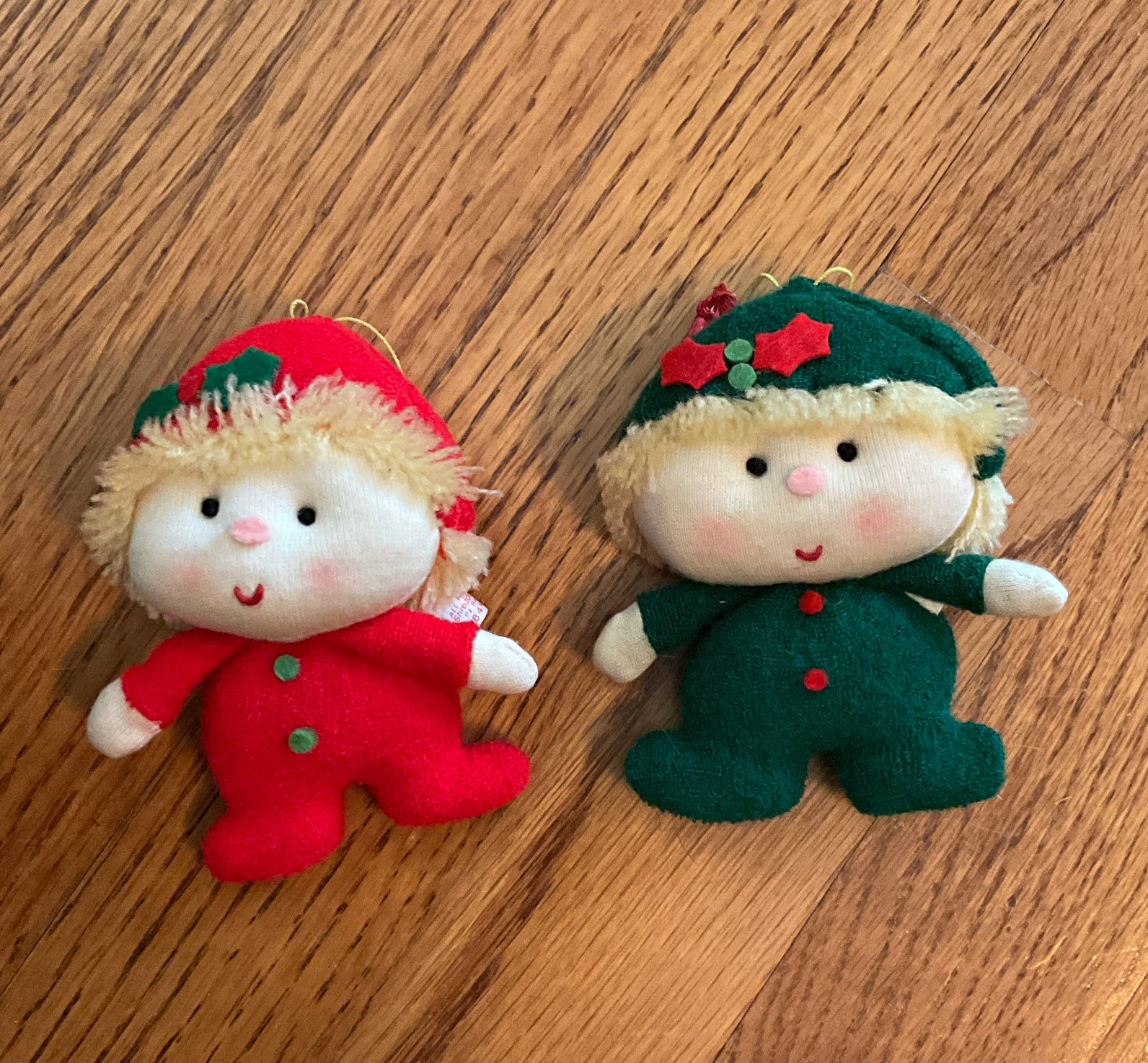 Vintage Russ and Berry Set of 2 Christmas Elf Fabric Ornaments