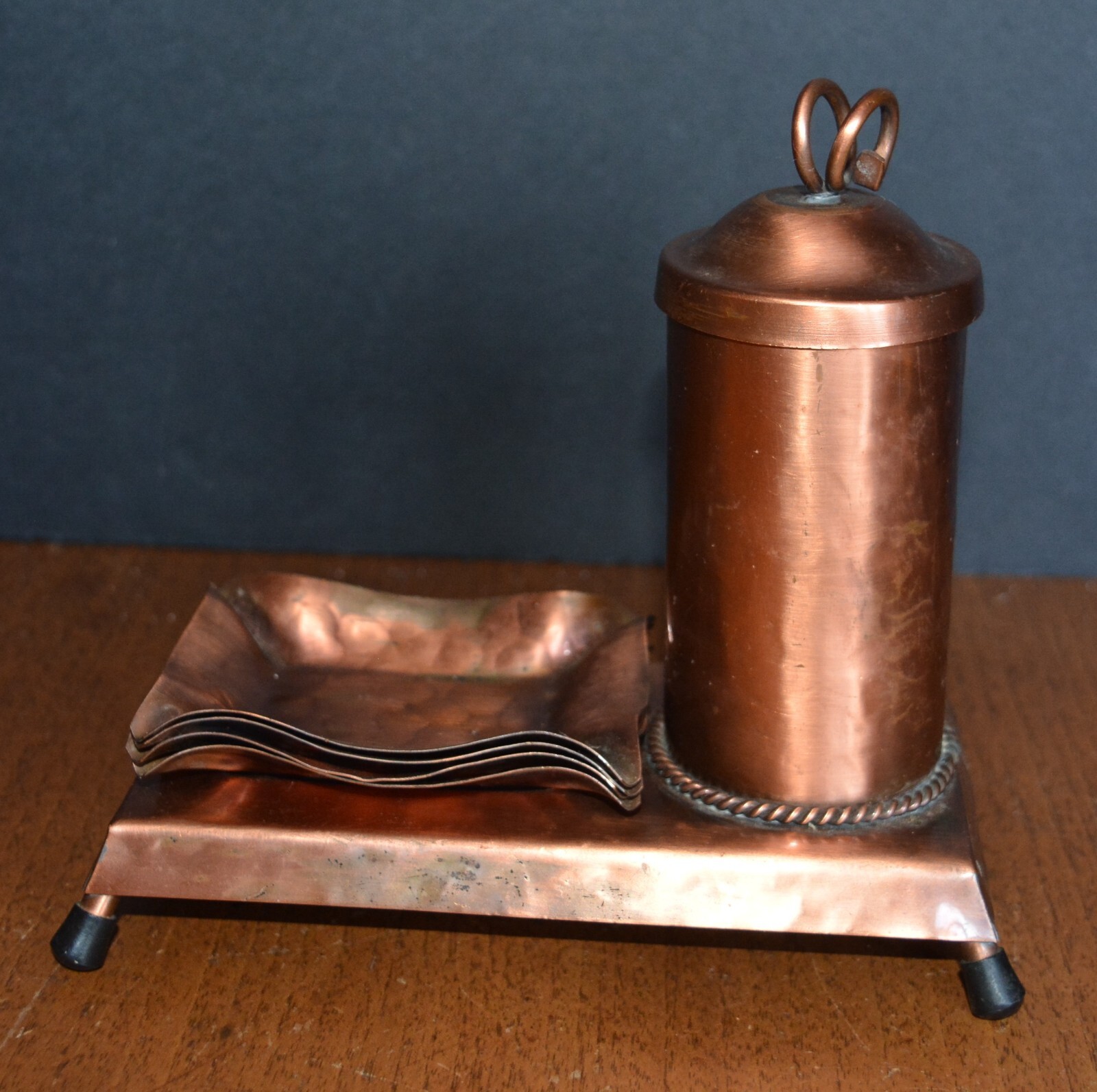 VTG Gregorian Hammered Smoking Set 1920s Solid Copper w/ Trays