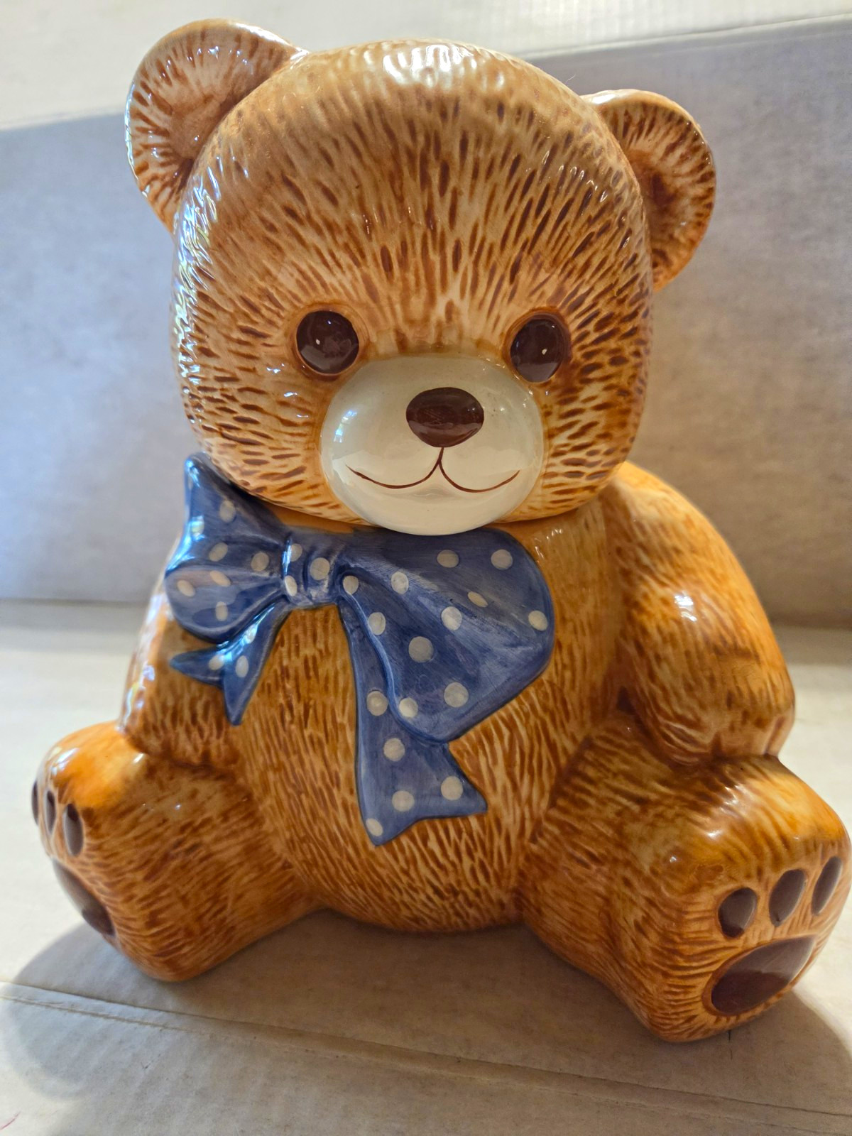 Tienshan Vintage Country Bear Stoneware Cookie Jar with Lid