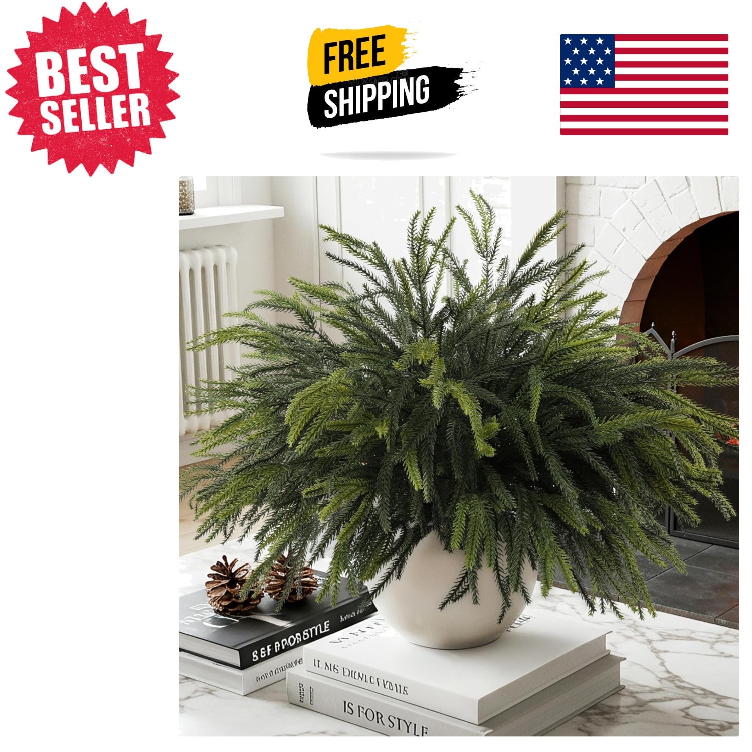 Elegant 24\'\' Norfolk Pine Stems - 12 Waterproof Greenery Picks for Festive Decor