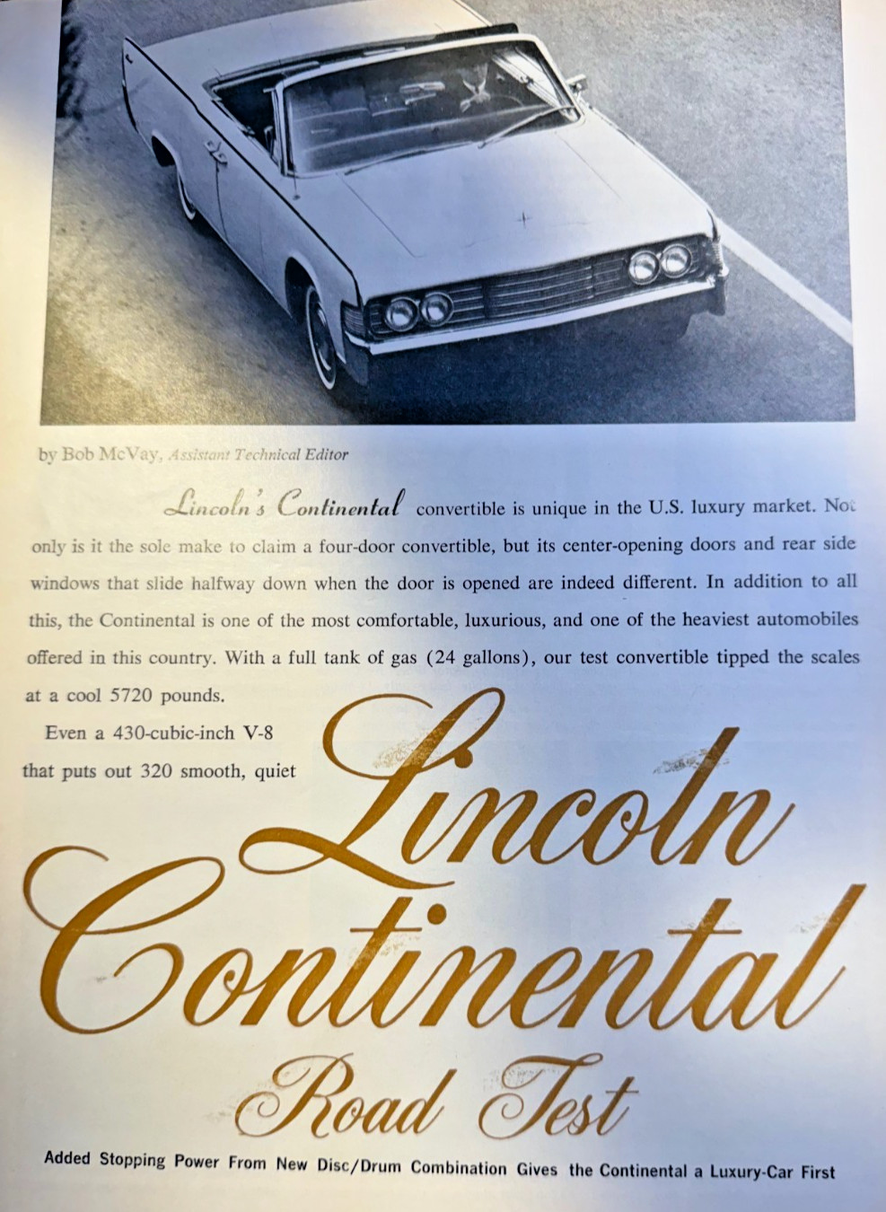 1965 Lincoln Continental Road Test