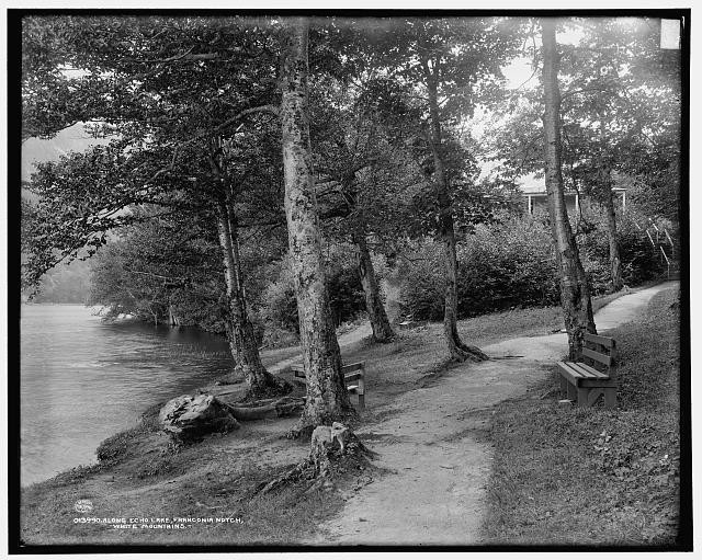Echo Lake Franconia Notch New Hampshire 1900s Waterfront Trees Benches