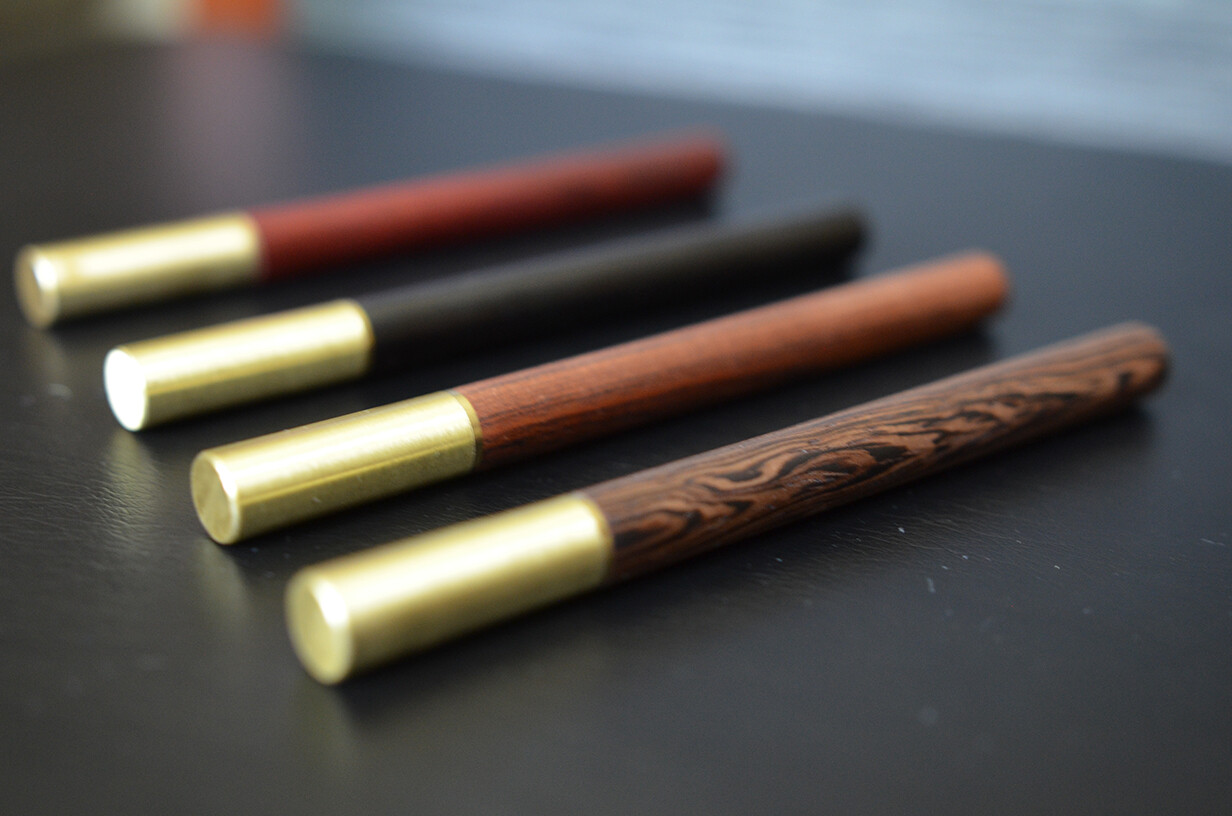 Wooden Ballpoint Pen - Natural Wood with Brass Cap - Black Ink 0.5mm