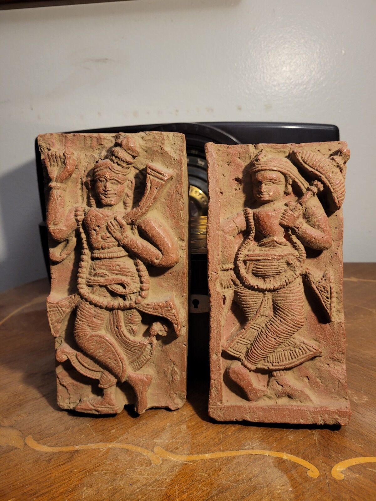 Vintage 1l Hand Carved Clay Panel India Hindu Deity Global Boho