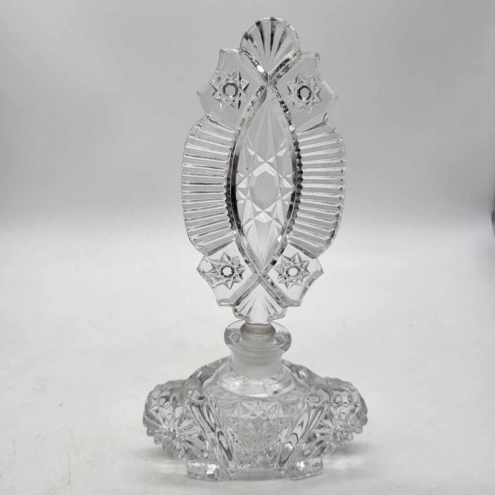 Vintage Clear Large Glass Ornate Fan Plume Cologne/Perfume Bottle 7½\