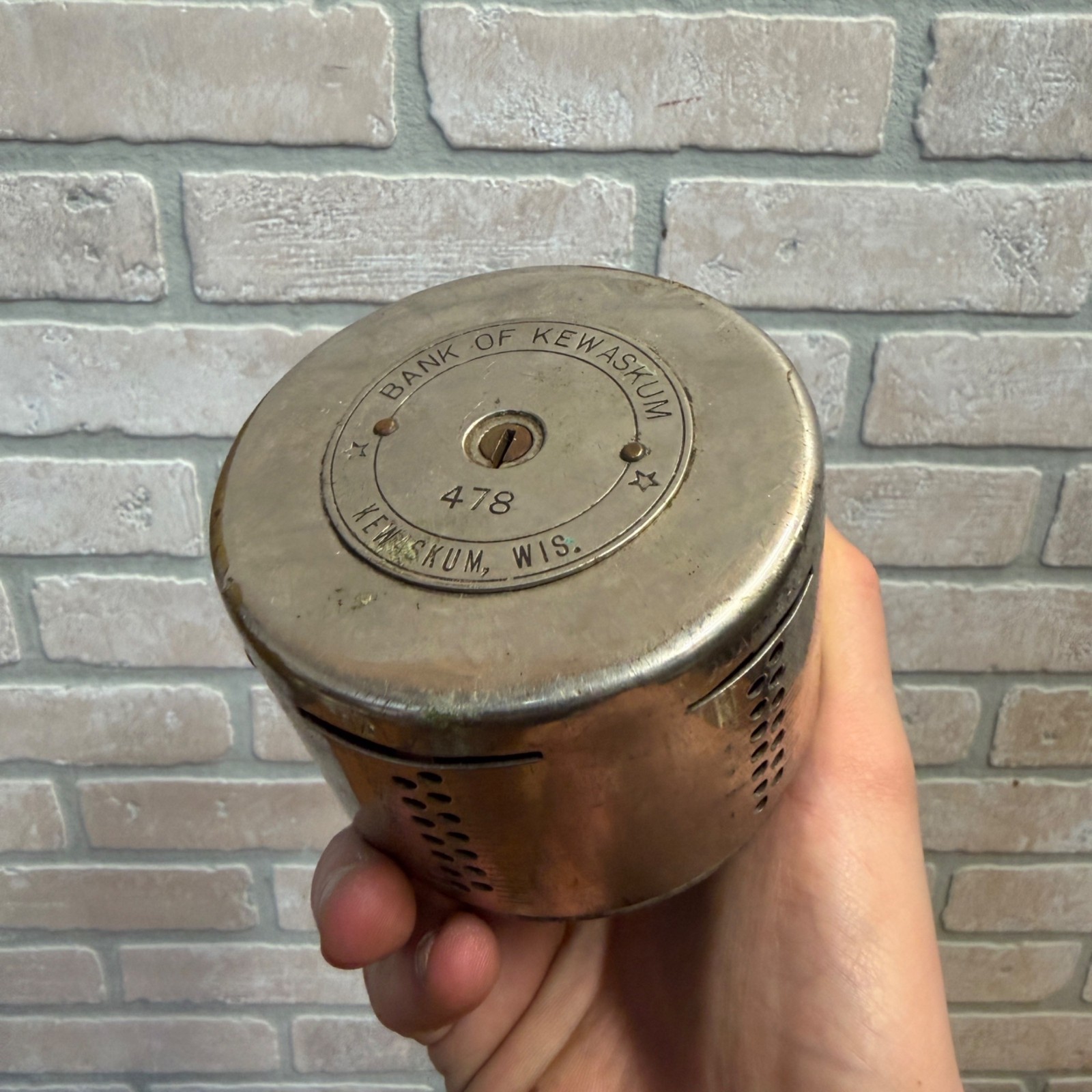 RARE Vintage c1910s The Automatic Teller Bank - Bank of Kewaskum Wis - Round RARE Vintage c1910s The Automatic Teller Bank - Bank of Kewaskum Wis - Round