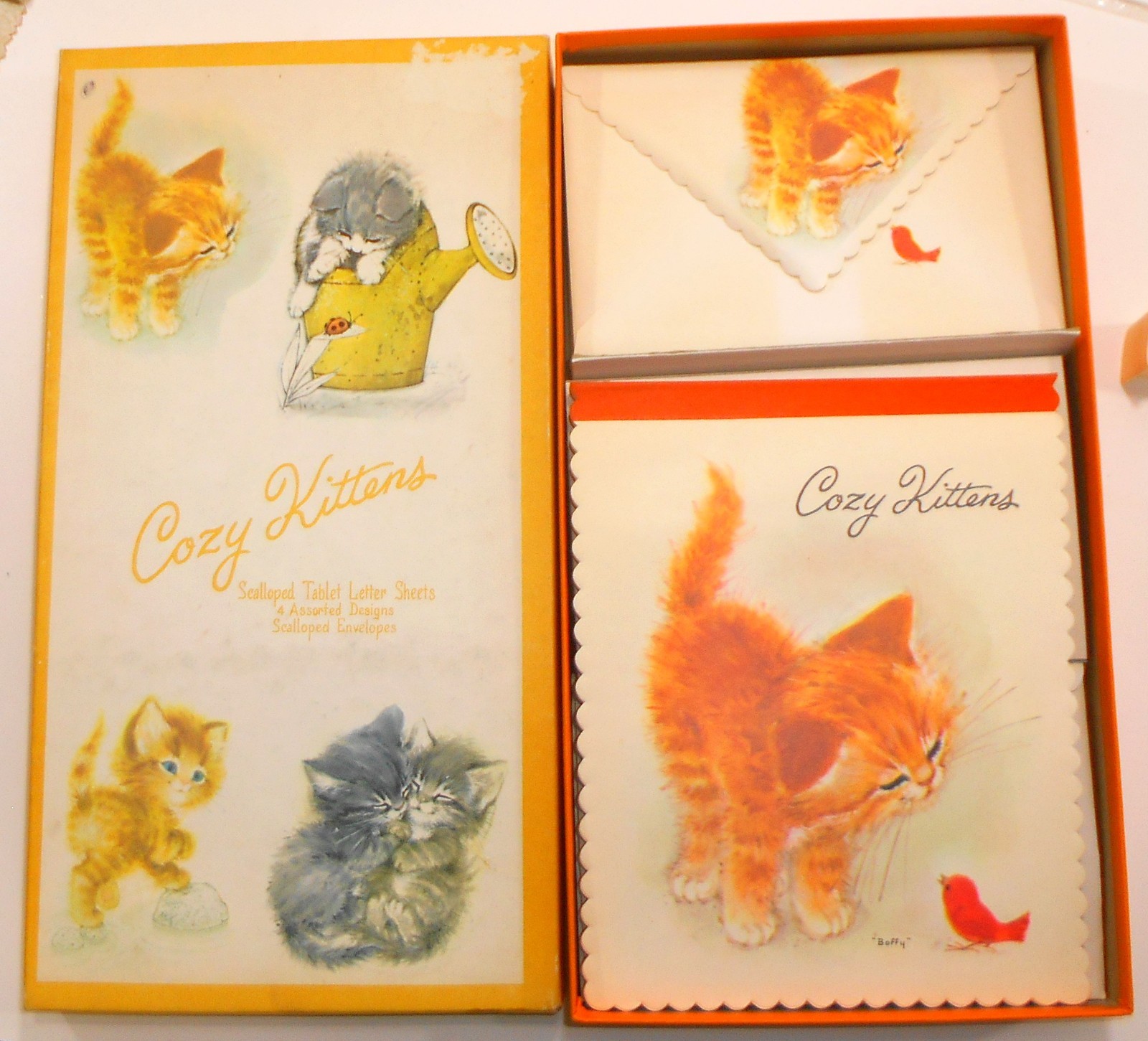 RARE Vintage boxed Kittens Stationery Set Tablet & Decorated Envelopes Some Use