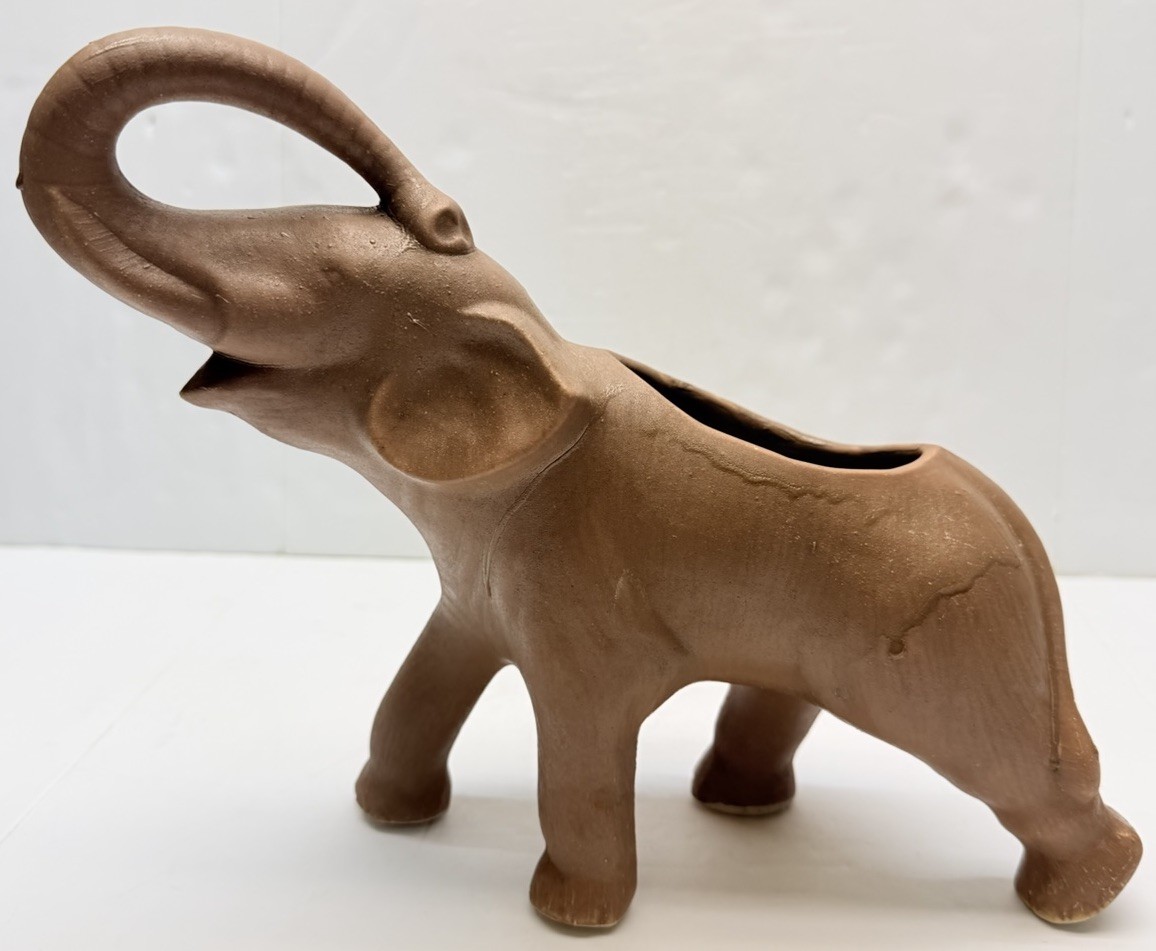 Vintage Heavy Brown Elephant Planter Trunk Up For Good Luck Vintage Heavy Brown Elephant Planter Trunk Up For Good Luck