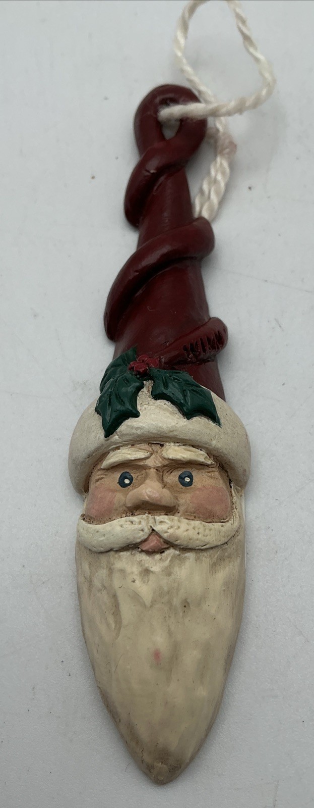 Vtg 1993 Hand Carved Wood Pencil Santa Ornament Artist Signed Christmas Shop VA