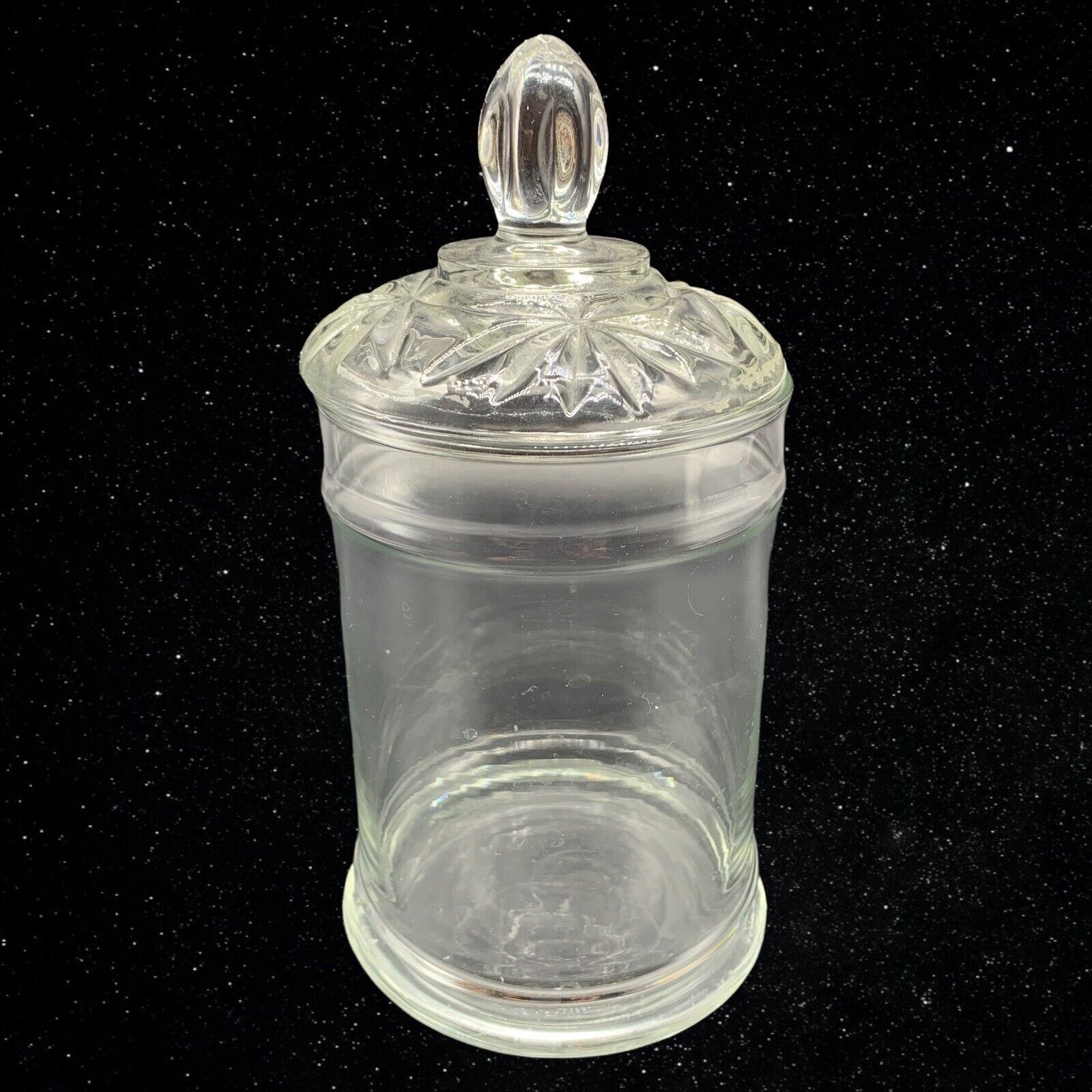 Vintage Clear Glass Apothecary Jar Bathroom  Vanity Candy 7”T 3.5”W