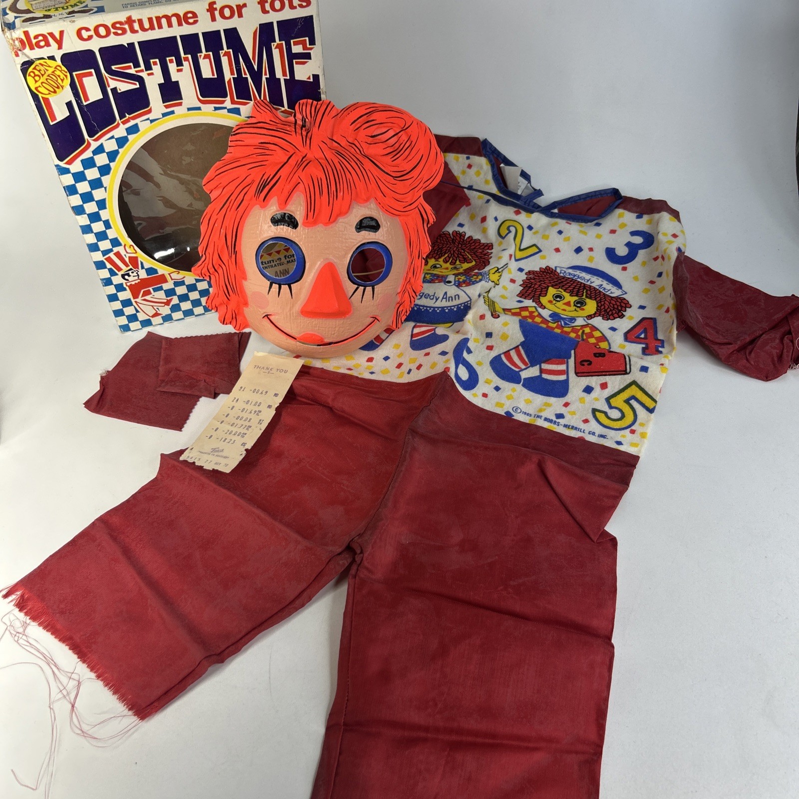 VTG 1965 Ben Cooper RAGGEDY ANN Halloween Costume Mask & Box Sz 3-5 Complete