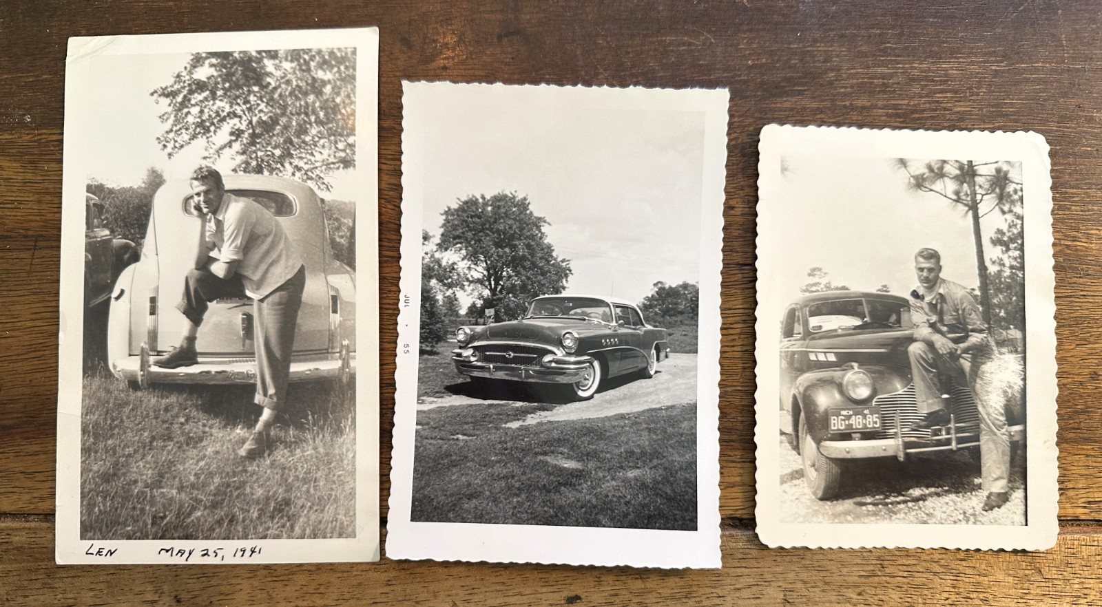 3 Vintage Car Photos 1941 1955 Buick Chevrolet Michigan Original Snapshots