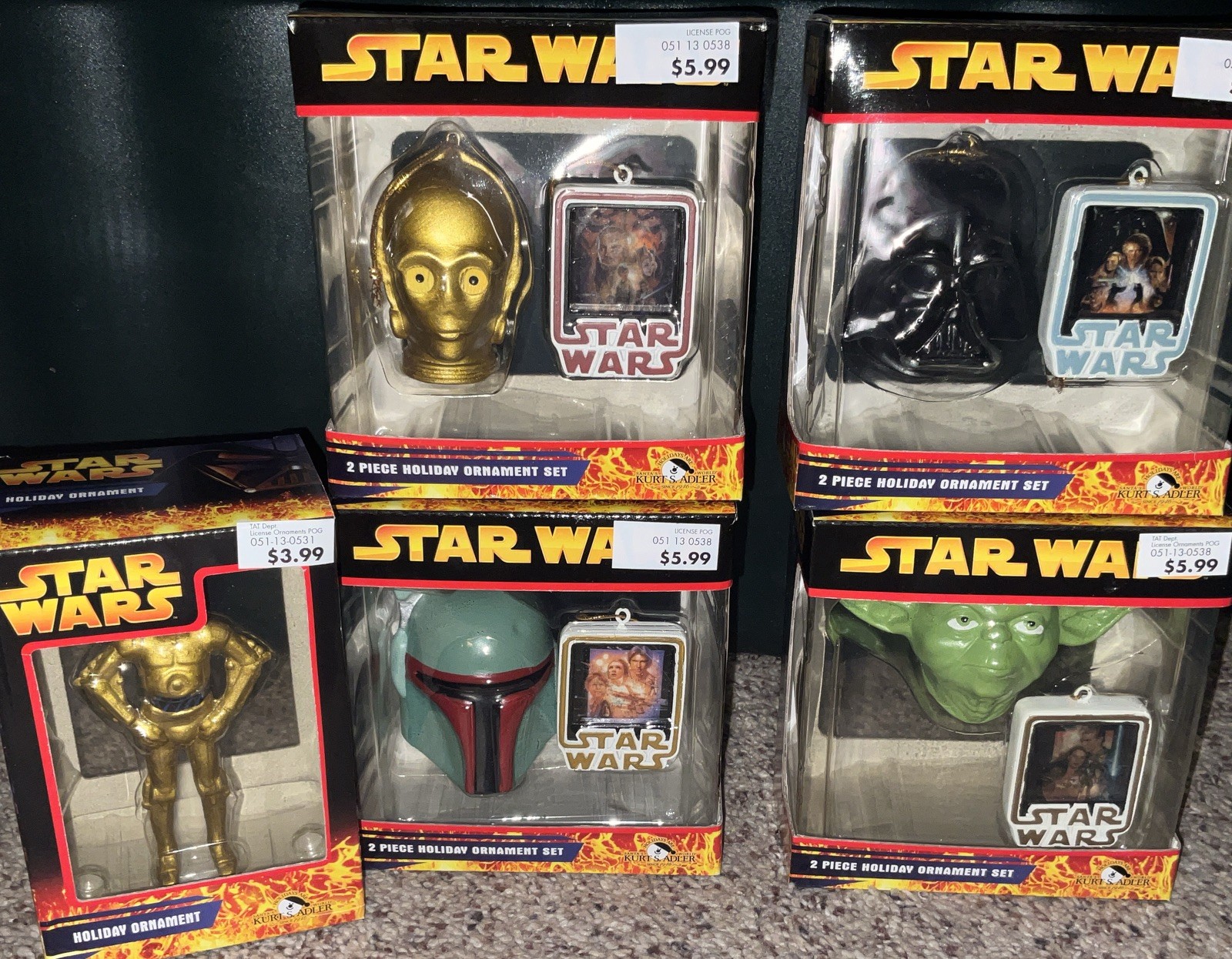 STAR WARS 2 PIECE HOLIDAY ORNAMENT SET 4 SETS Plus 1 Extra Ornament…New