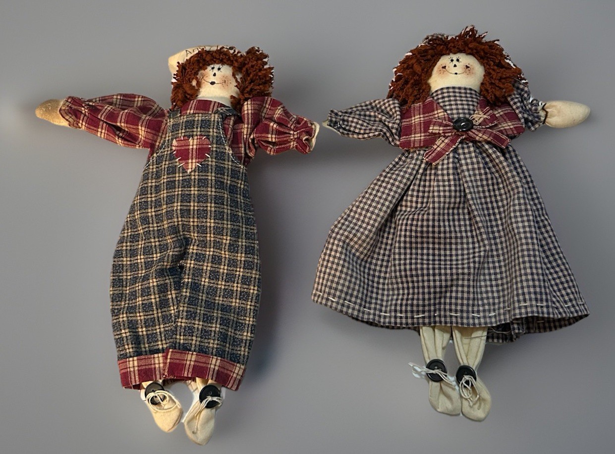 Raggedy Ann & Andy Vintage Handmade Up In Arm Series Collectibles 12” X 9” Dolls