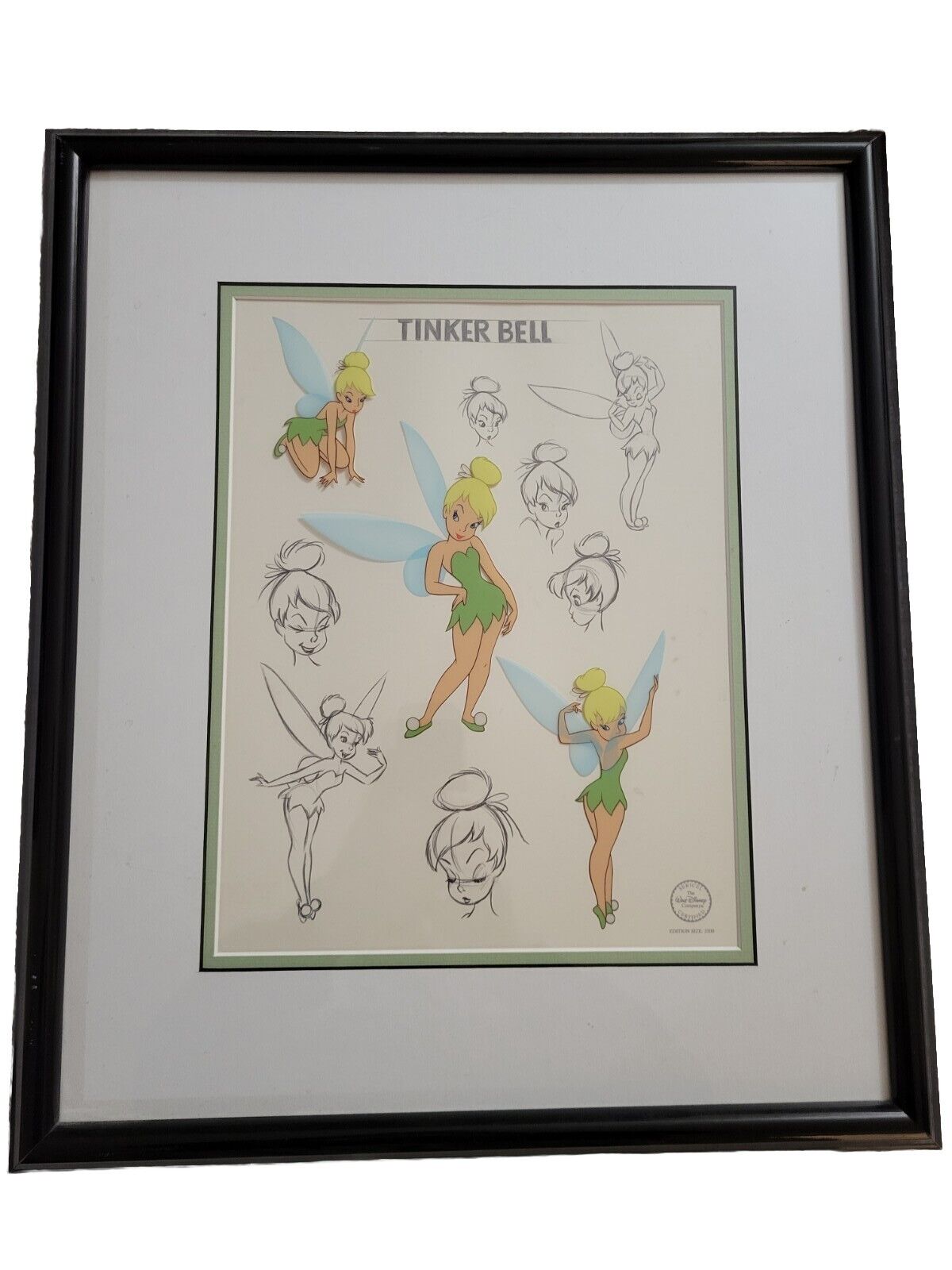 Tinkerbell Walt Disney Serigraph Cel 1990's Peter Pan Animation Cels COA 3500.