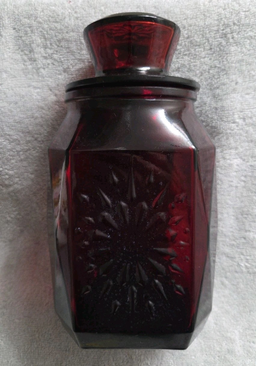 WHEATON Ruby Red Glass Canister embosssed Snowflake/Starburst