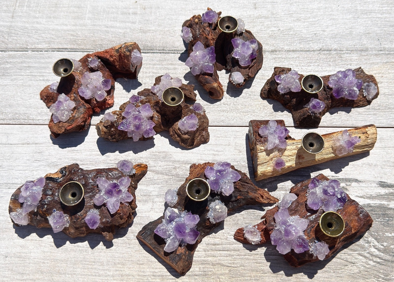 Wholesale Lot 8 Pcs Natural Amethyst Drift Wood sphere Stand - Incense Holder