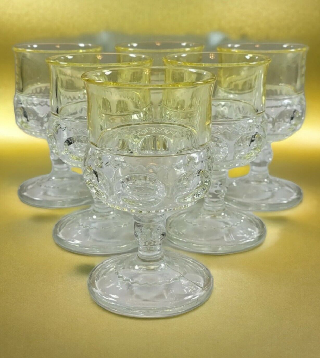 VTG 1940\'s Kings Crown Thumbprint Yellow to Clear Cordial Drink Glasses 6 Total