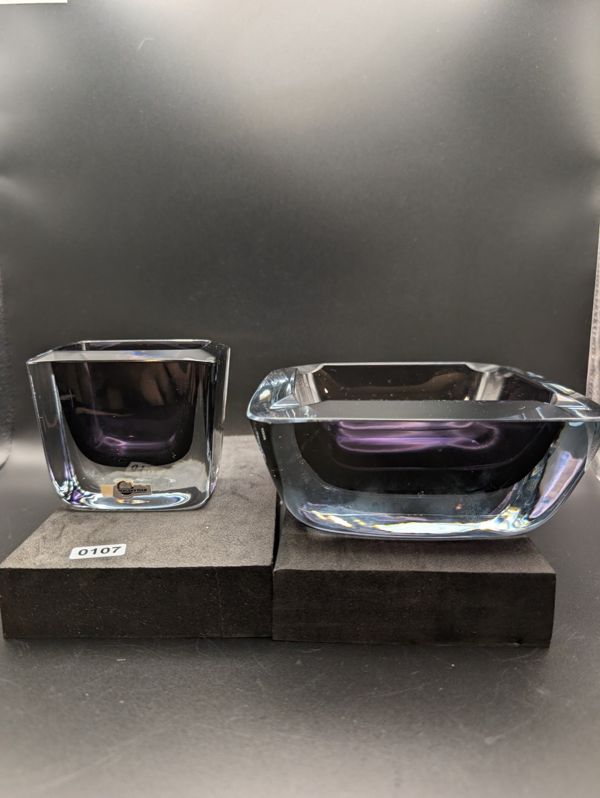 Vintage Strombergshyttan Swedish Art Glass Ashtray & Cigarette Holder Set