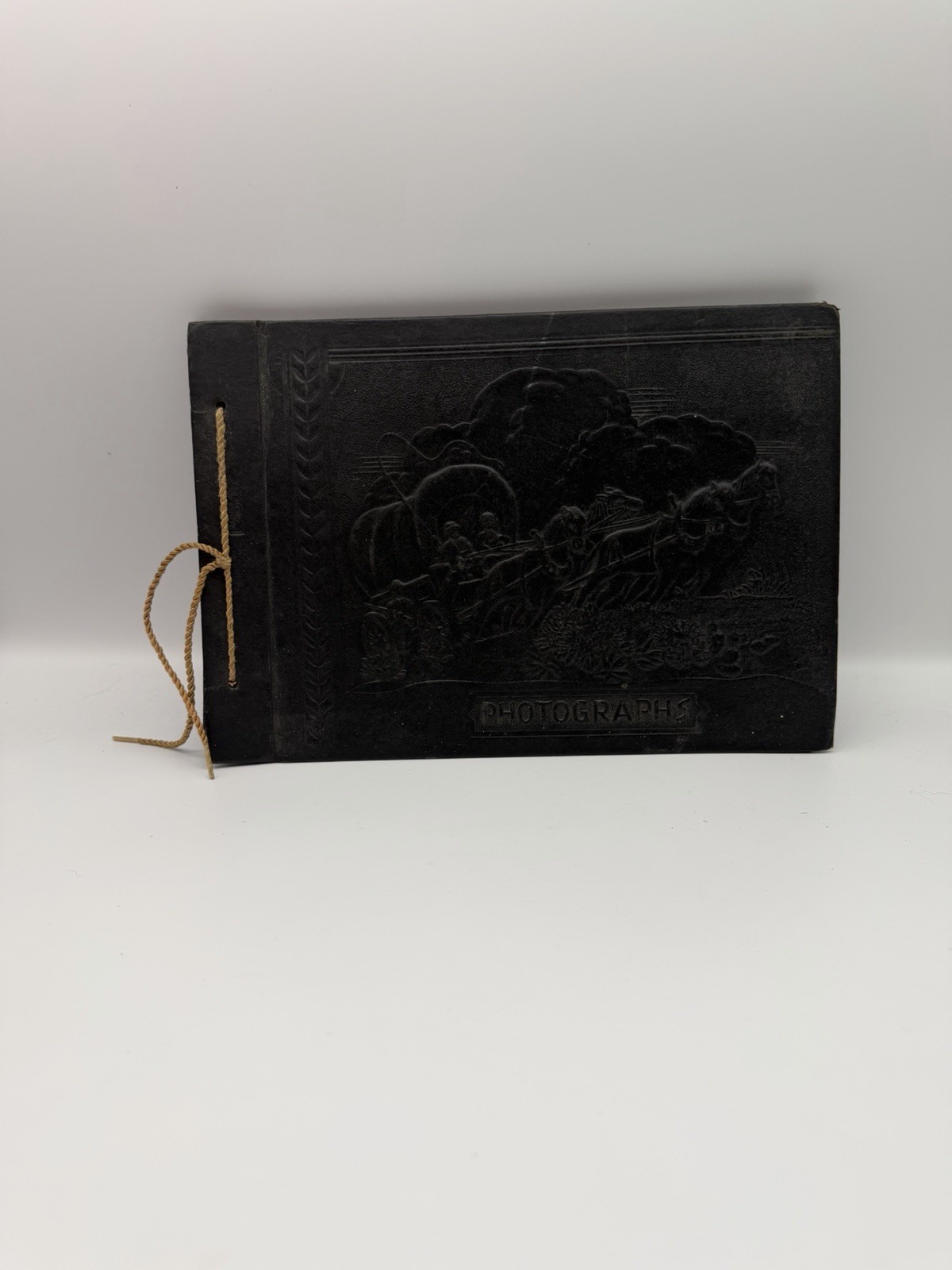 Pair Of 1920’S And 30’S Black Embossed, Photo Albums, String Tie