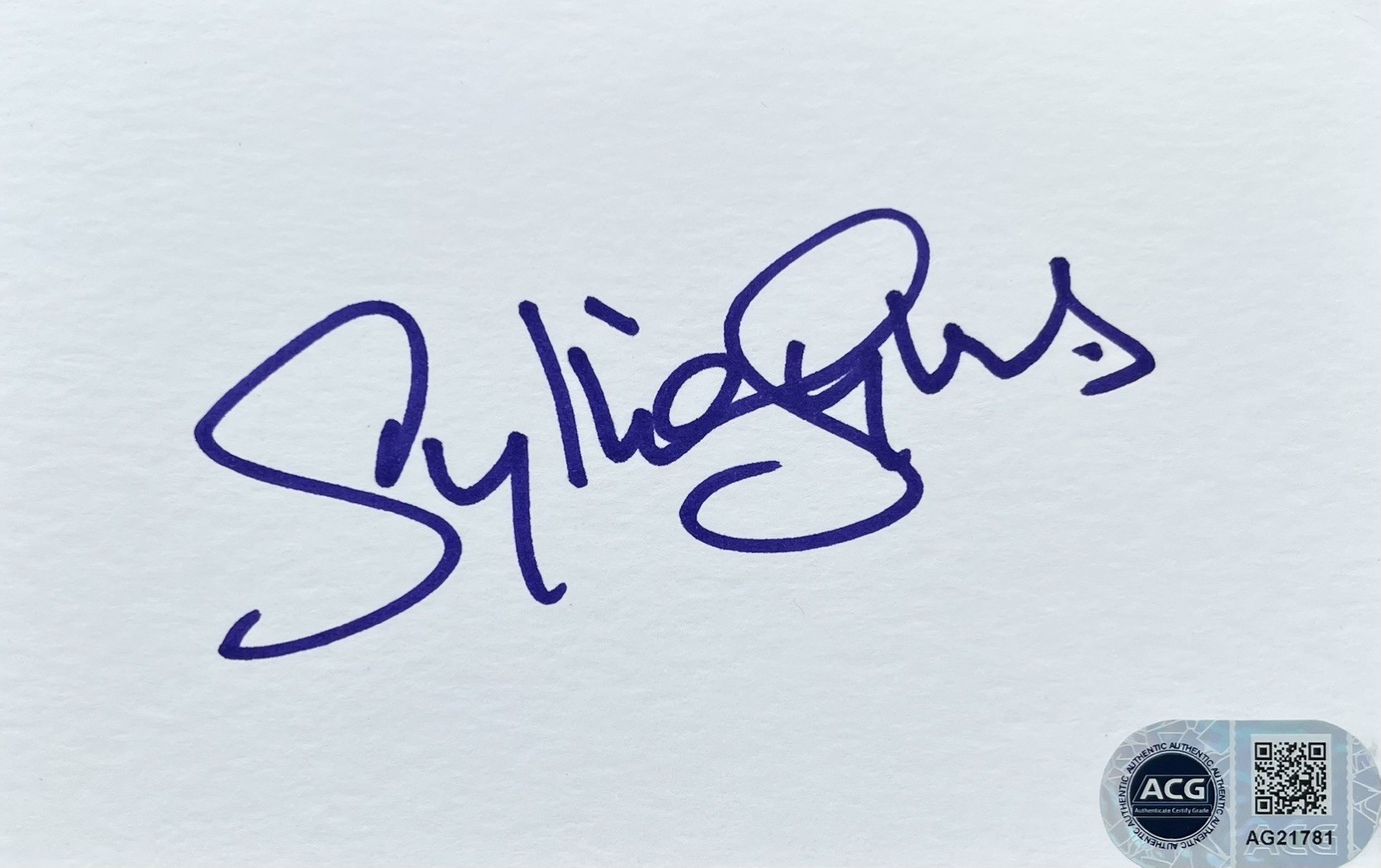 Sylvia Syms Signed Index Card ACG COA AG21781