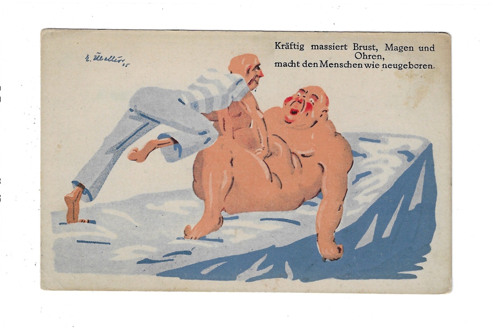 Humorous German Cartoon the Benefits of Massage Postcard 3216