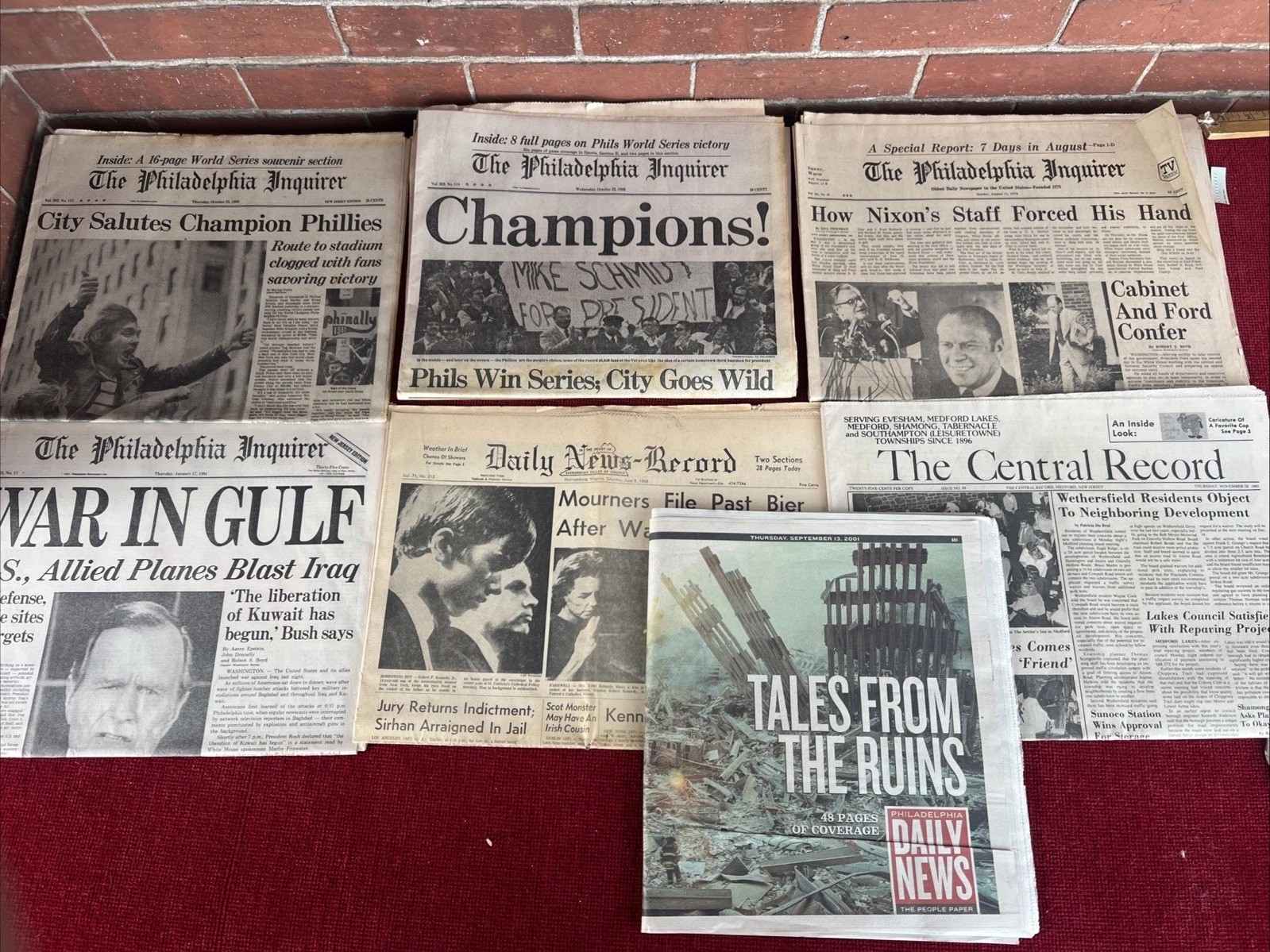 Lot of 7 Newspapers 1980 Phillies 1991 Gulf War 9-11  Nixon Robert Kennedy