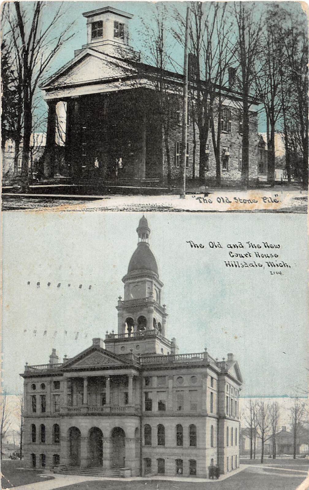 J71/ Hillsdale Michigan Postcard c1910 2View Old New Court House  205