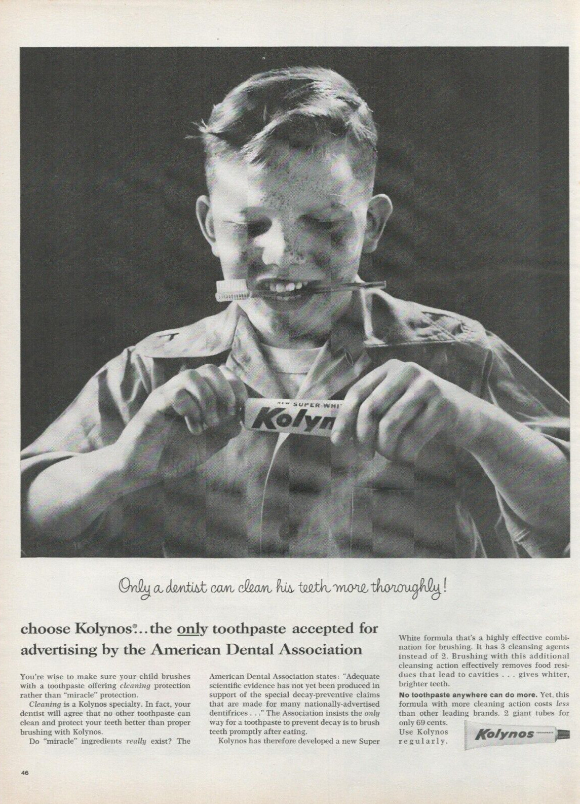 1959 Kolynos Toothpaste Only Dentist Can Clean More Thoroughly Vintage Print Ad