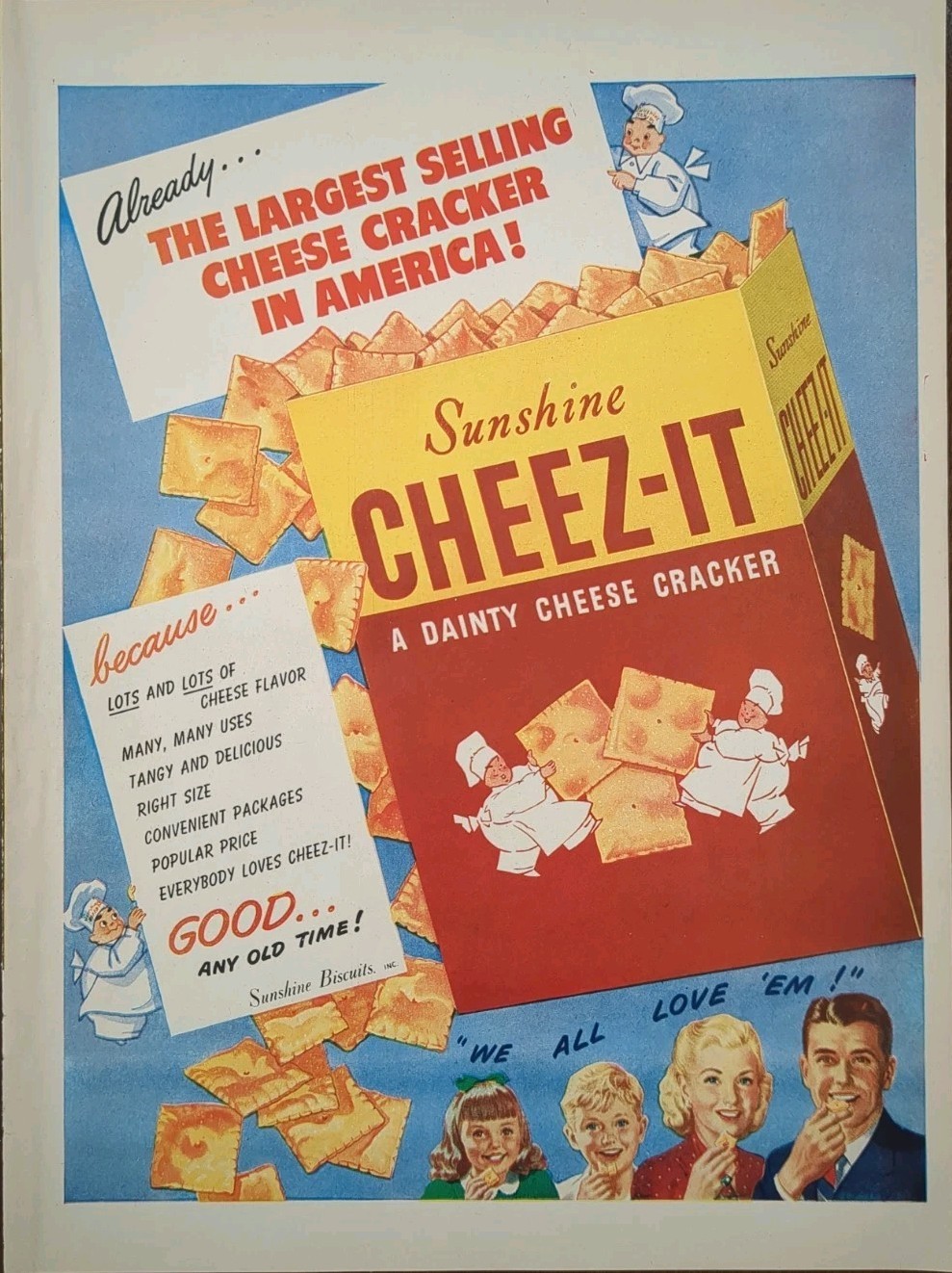 1947 VTG Cheez-it Box Of Crackers Print Ad, Largest Selling In America 