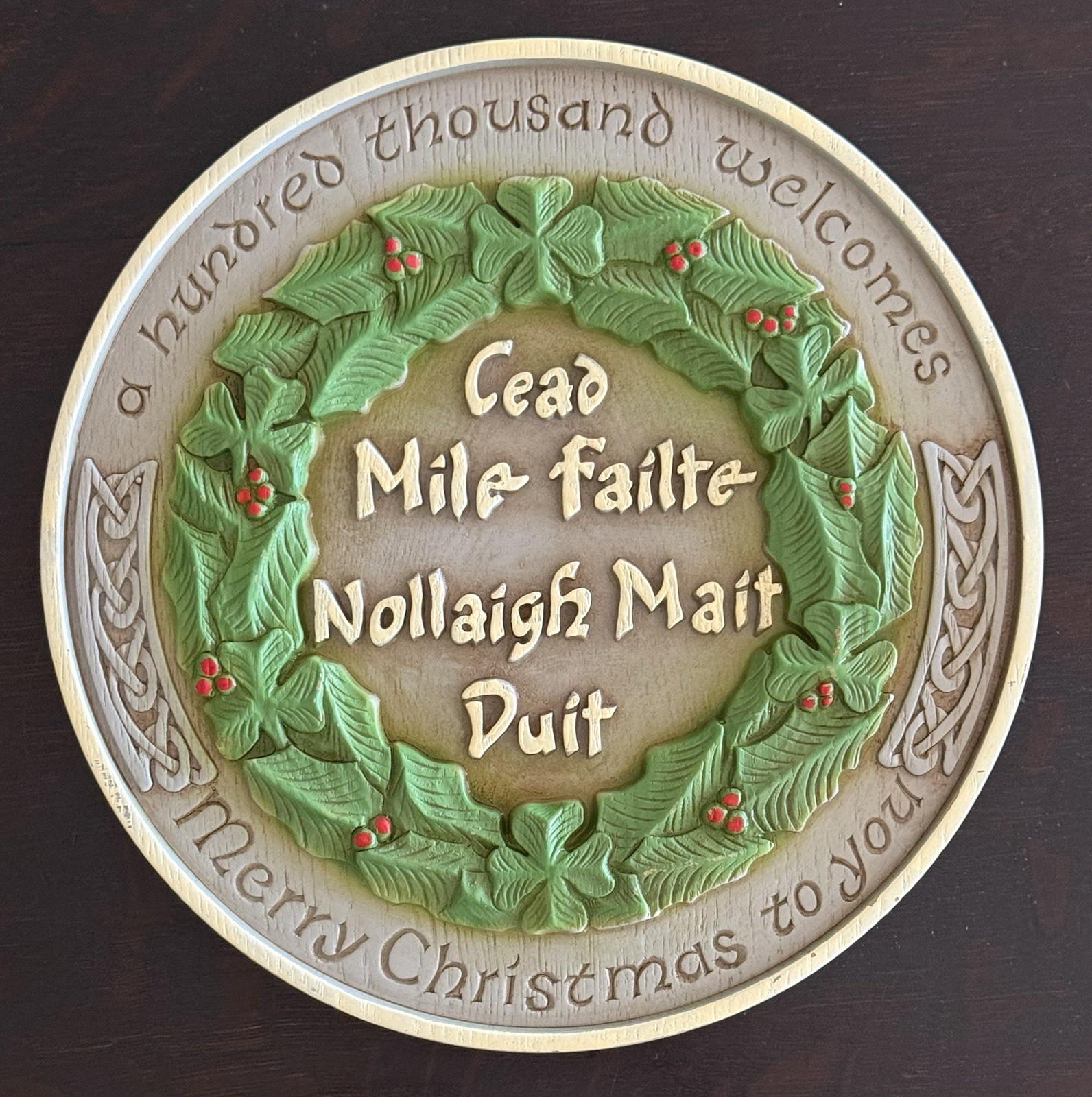 Vintage Irish Merry Christmas Celtic Wall Plaque
