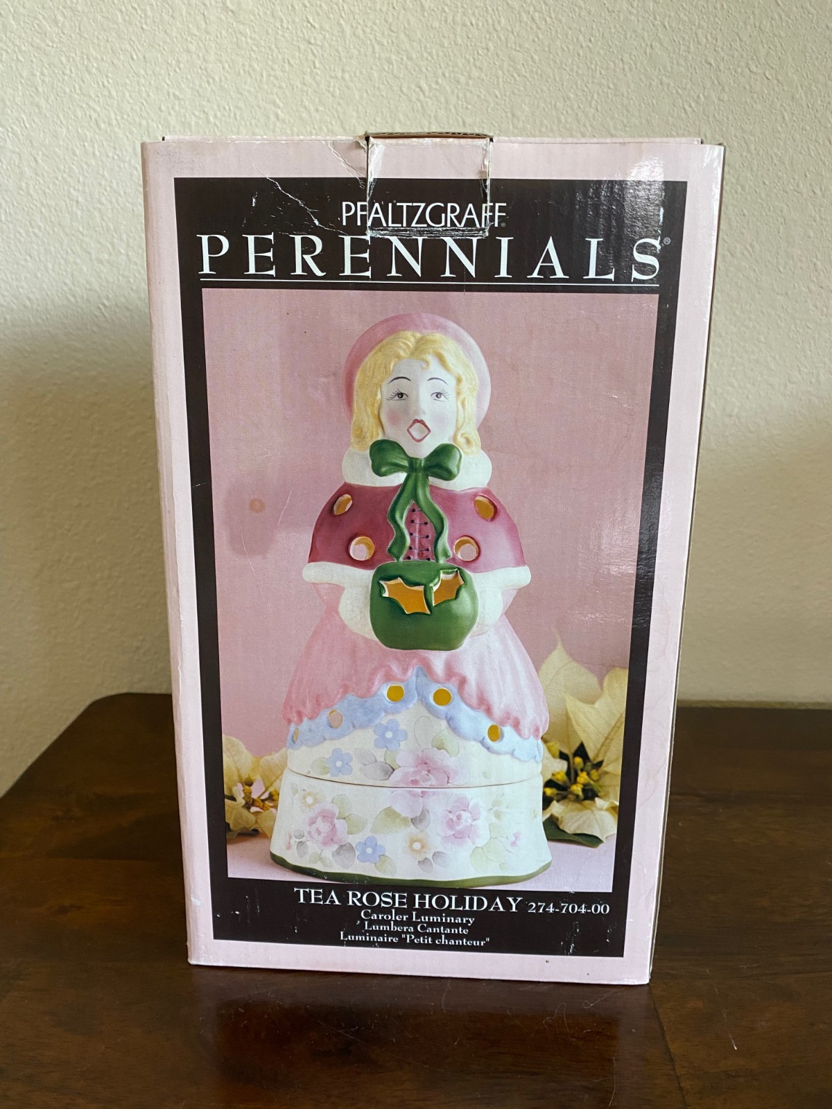 Pfaltzgraff Perennials Tea Rose Holiday Caroler Luminary Candle Holder w/box