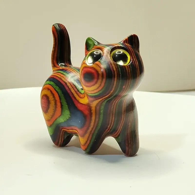 1pc Painted Wooden Cat Figurine Small Kitten Sculpture Home Festival Decor Ornam
