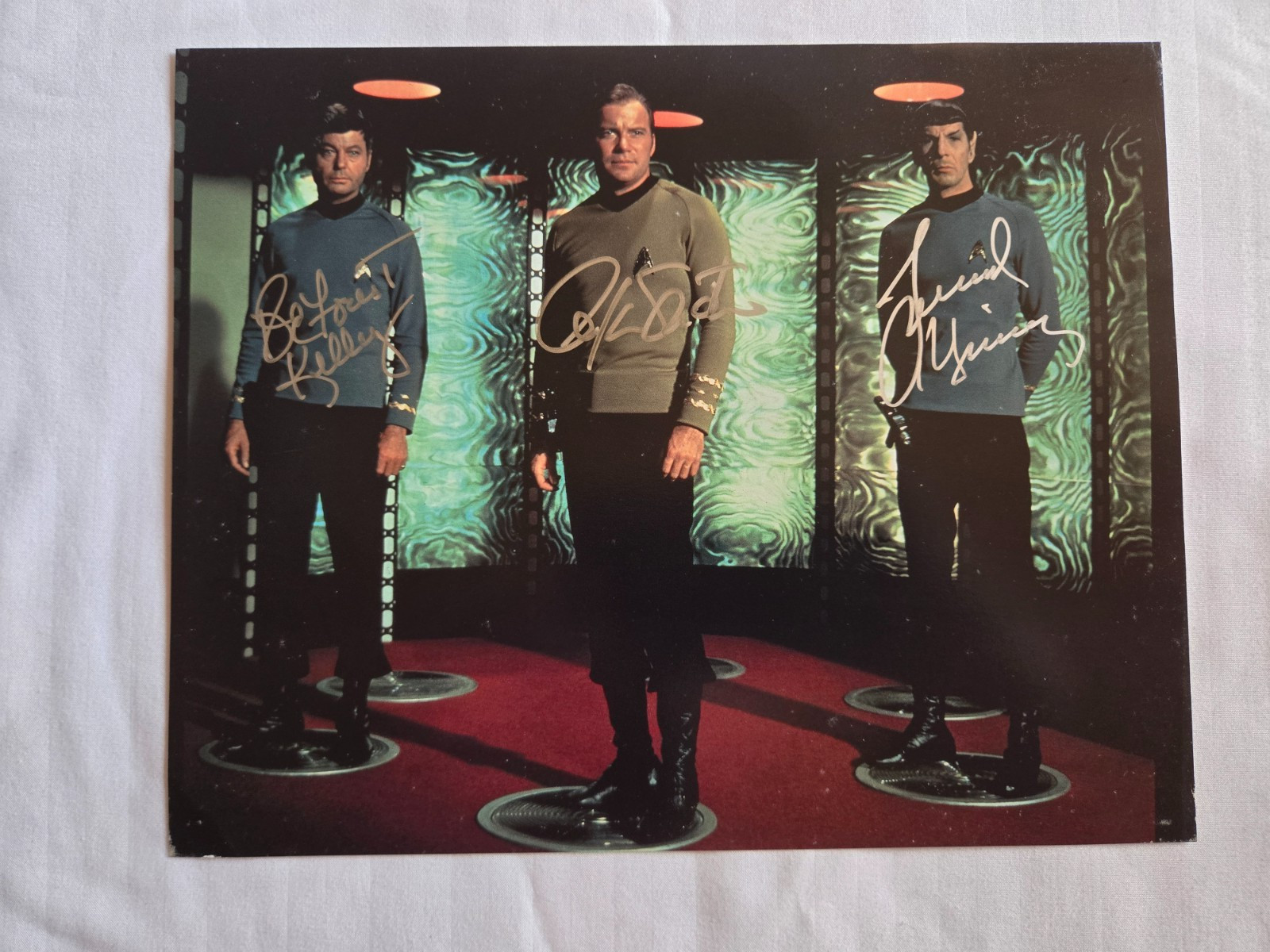 STAR-TREK TOS SHATNER, NIMOY, KELLEY SIGNED 8X10 TV PHOTO
