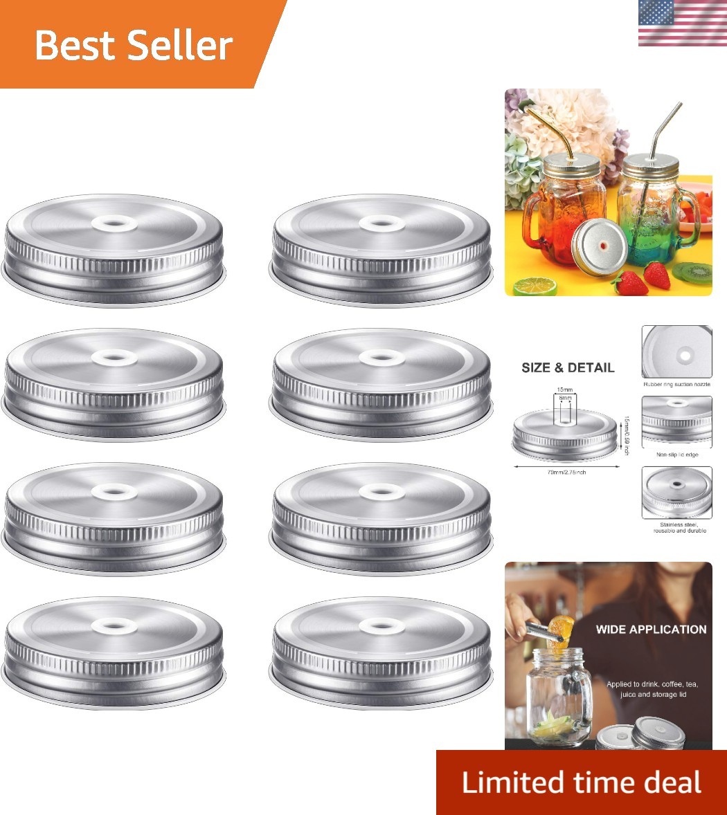 Versatile 8 Pcs Metal Jar Lids for Regular Mouth – Straw Friendly and Durable