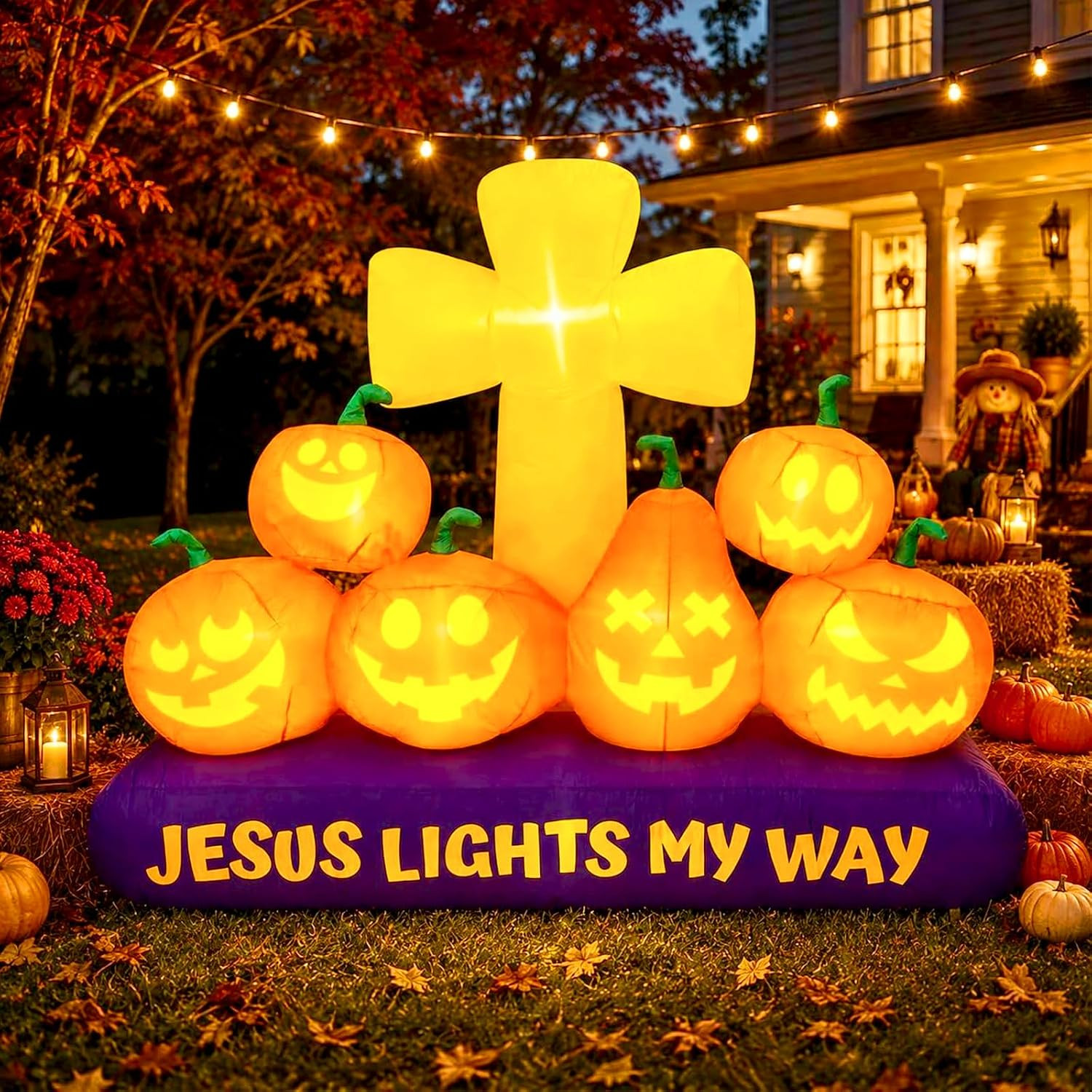 5.4×6.4FT Halloween Inflatable Cross with Pumpkins LED Christian Decoration 5.4×6.4FT Halloween Inflatable Cross with Pumpkins LED Christian Decoration