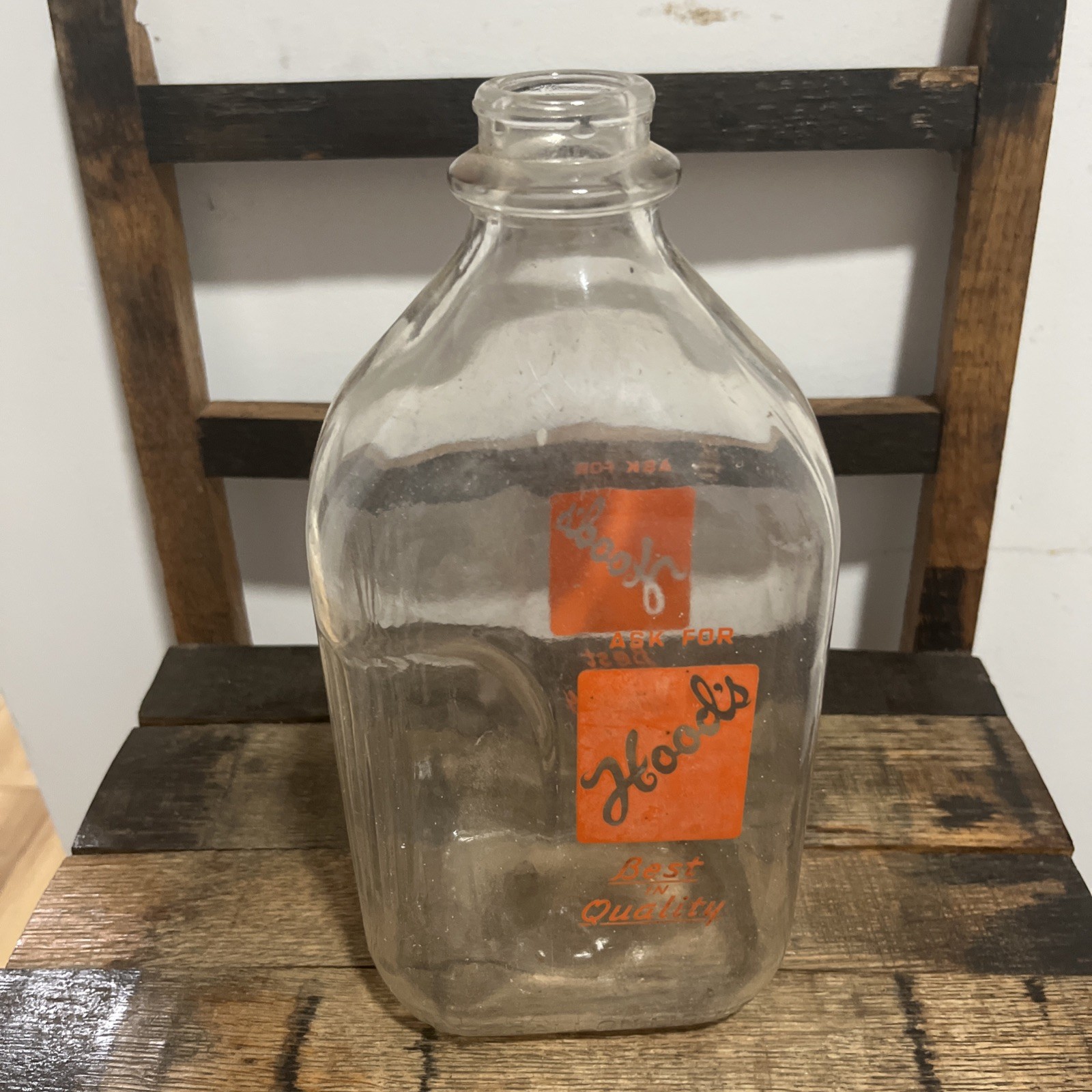 Vintage Hood’s Dairy Half Gallon Glass Bottle Orange Advertising H.P. Hood