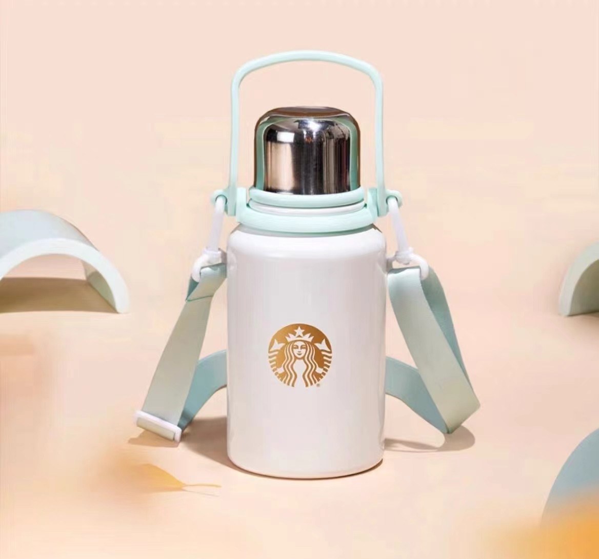 Starbucks 30oz White Mint Stainless Insulated Kettle With Carry Handle & Strap