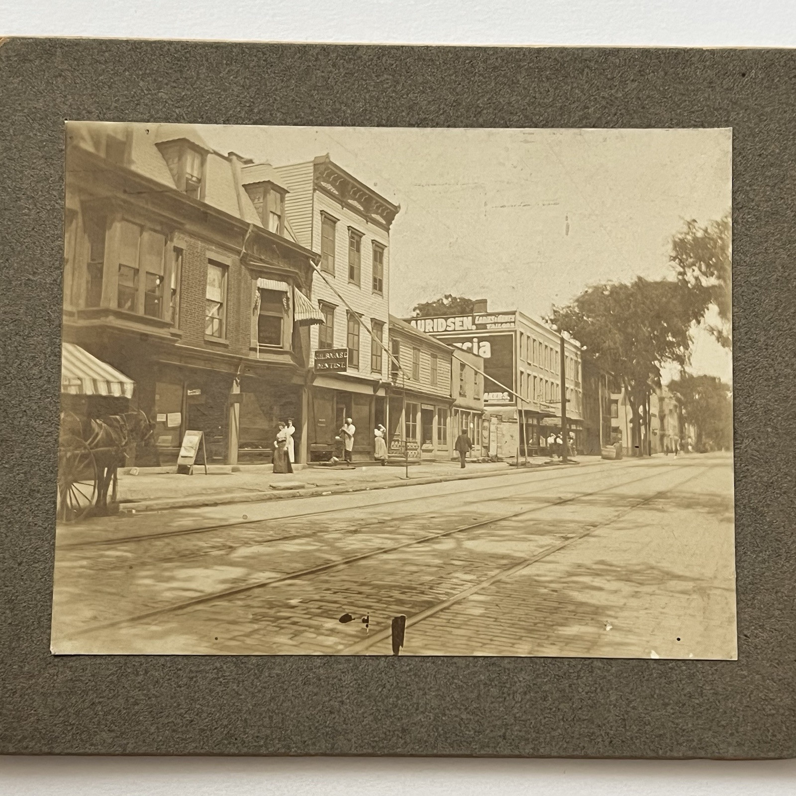 Antique Photograph On Board City Street View Buildings Possibly Steubenville OH