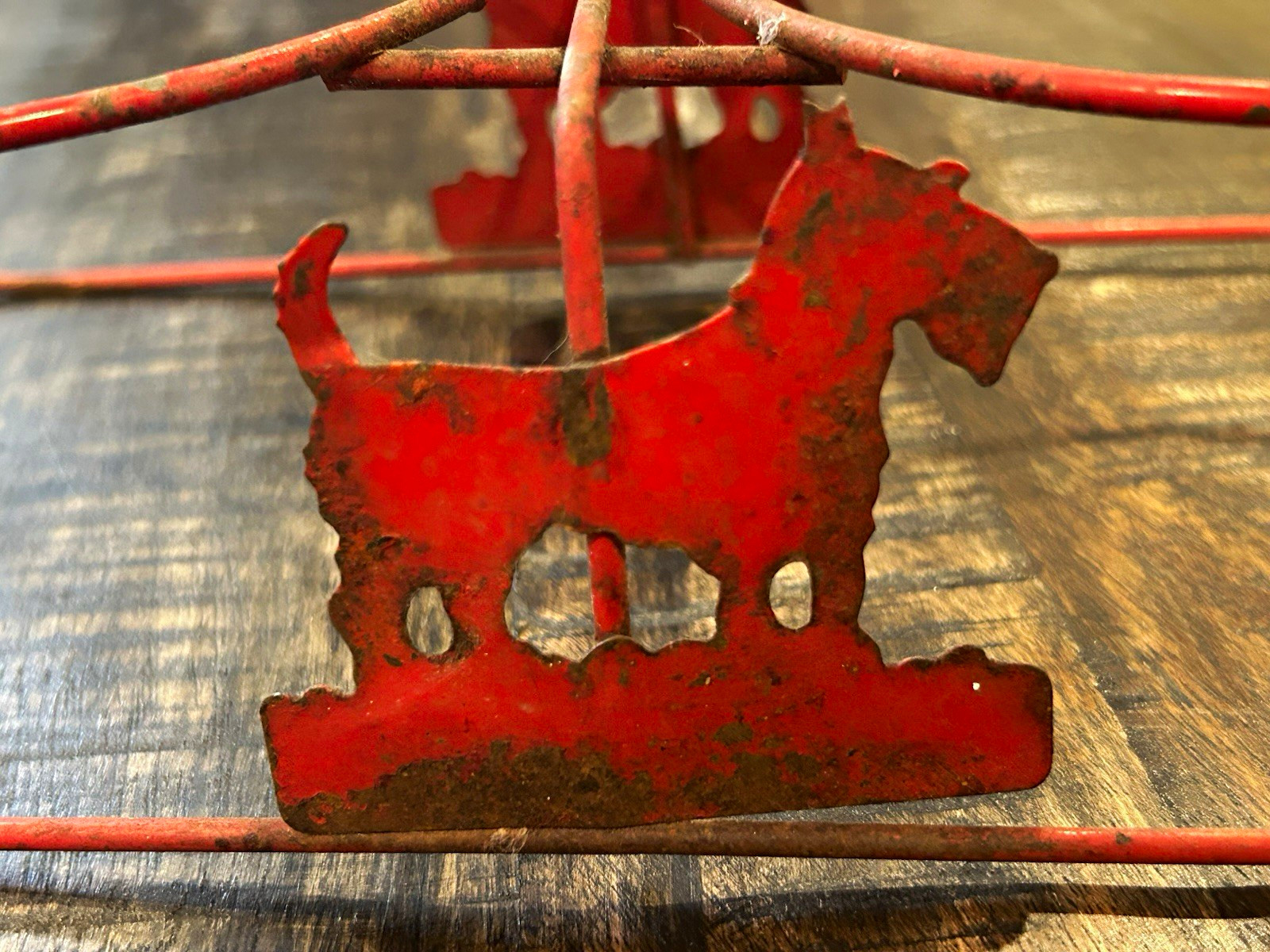 Vintage Red Metal Scotty Scottie Dog Bowl Holder Plant Stand
