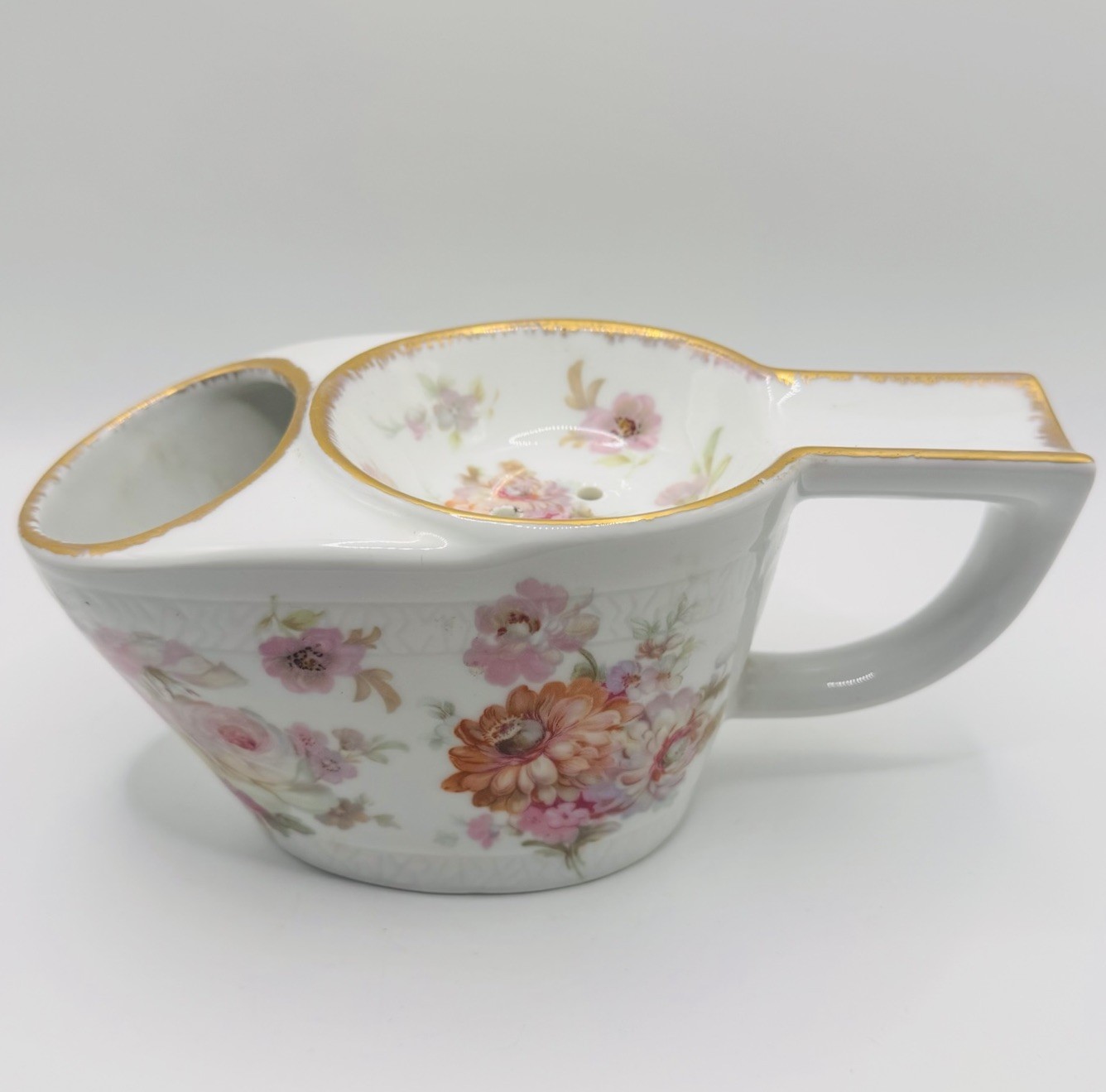 Vintage Shaving Scuttle Mug Germany Floral Porcelain Pink White RPM